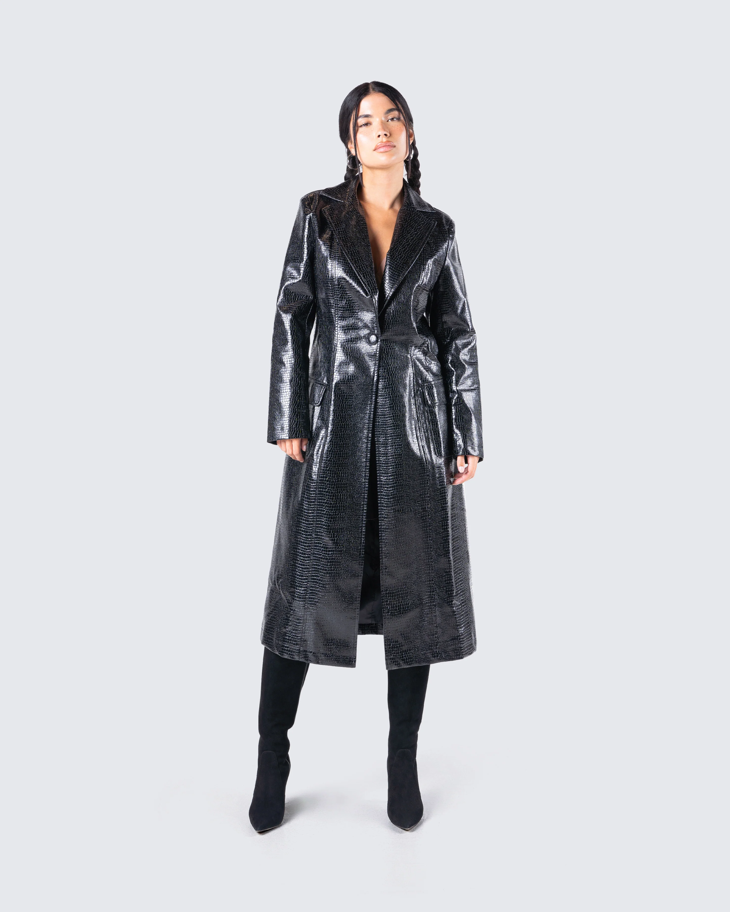 Claudia Vegan Croc Leather Coat - Image 8