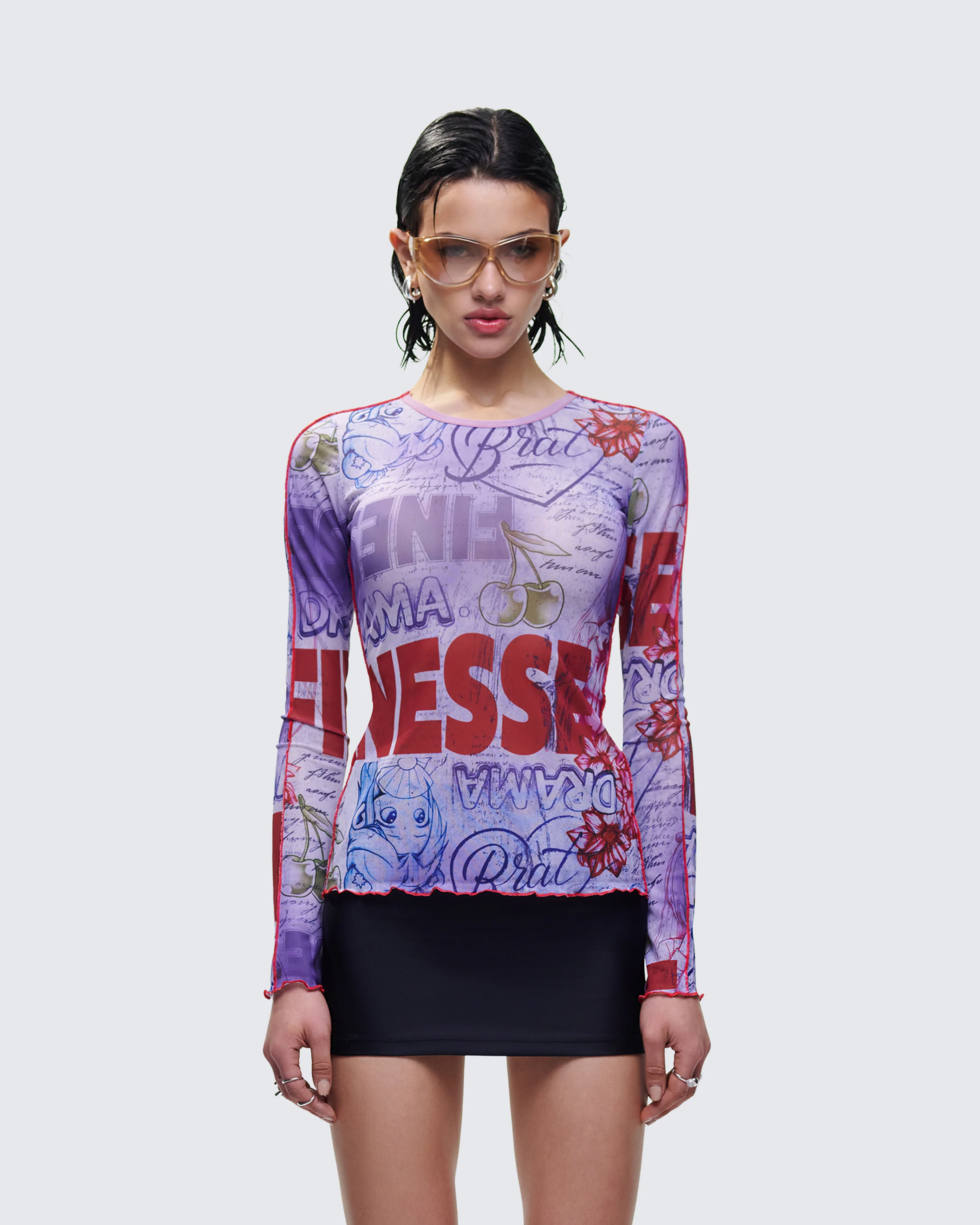 Cleodora Purple Printed Mesh Top - Image 2