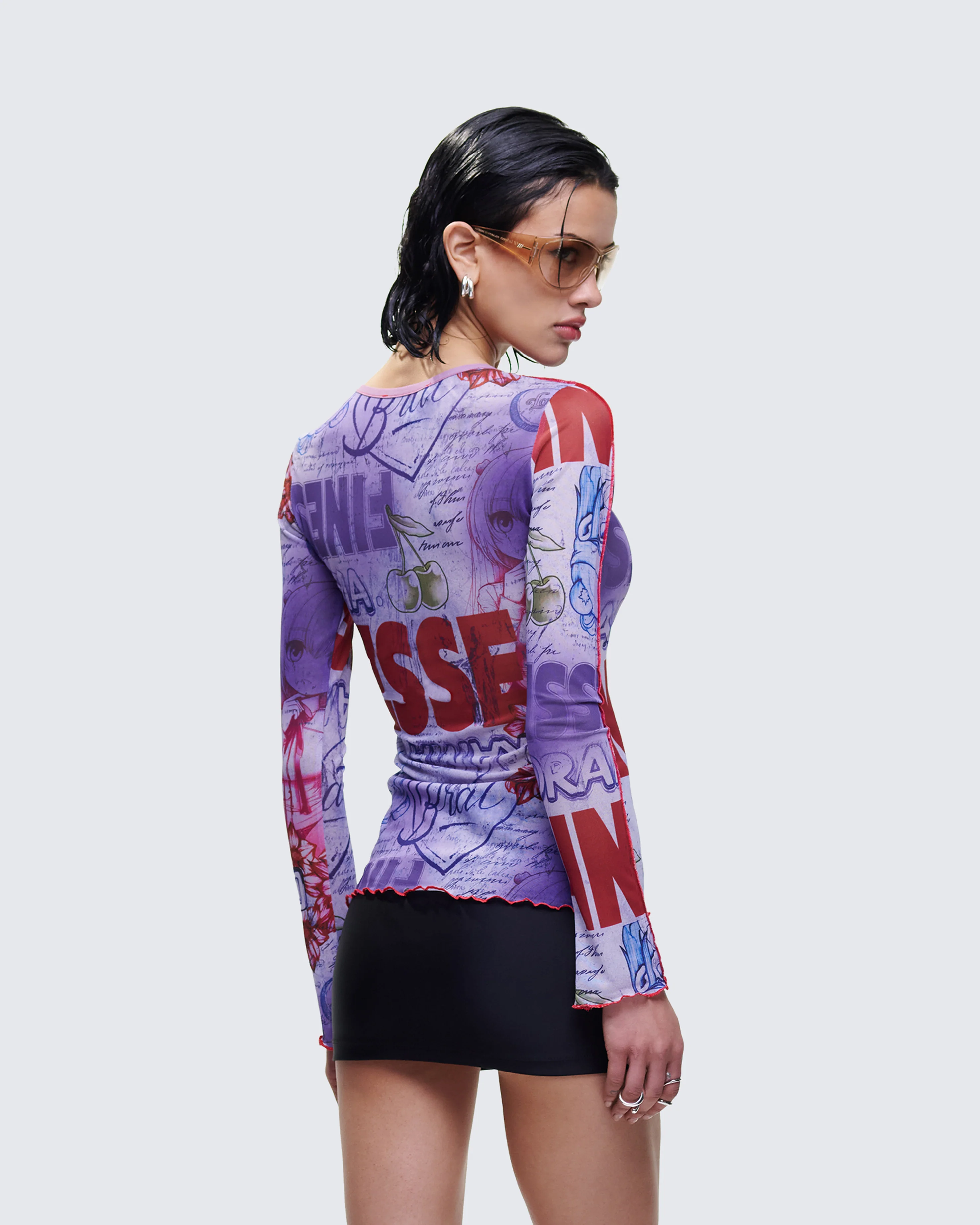 Cleodora Purple Printed Mesh Top - Image 4
