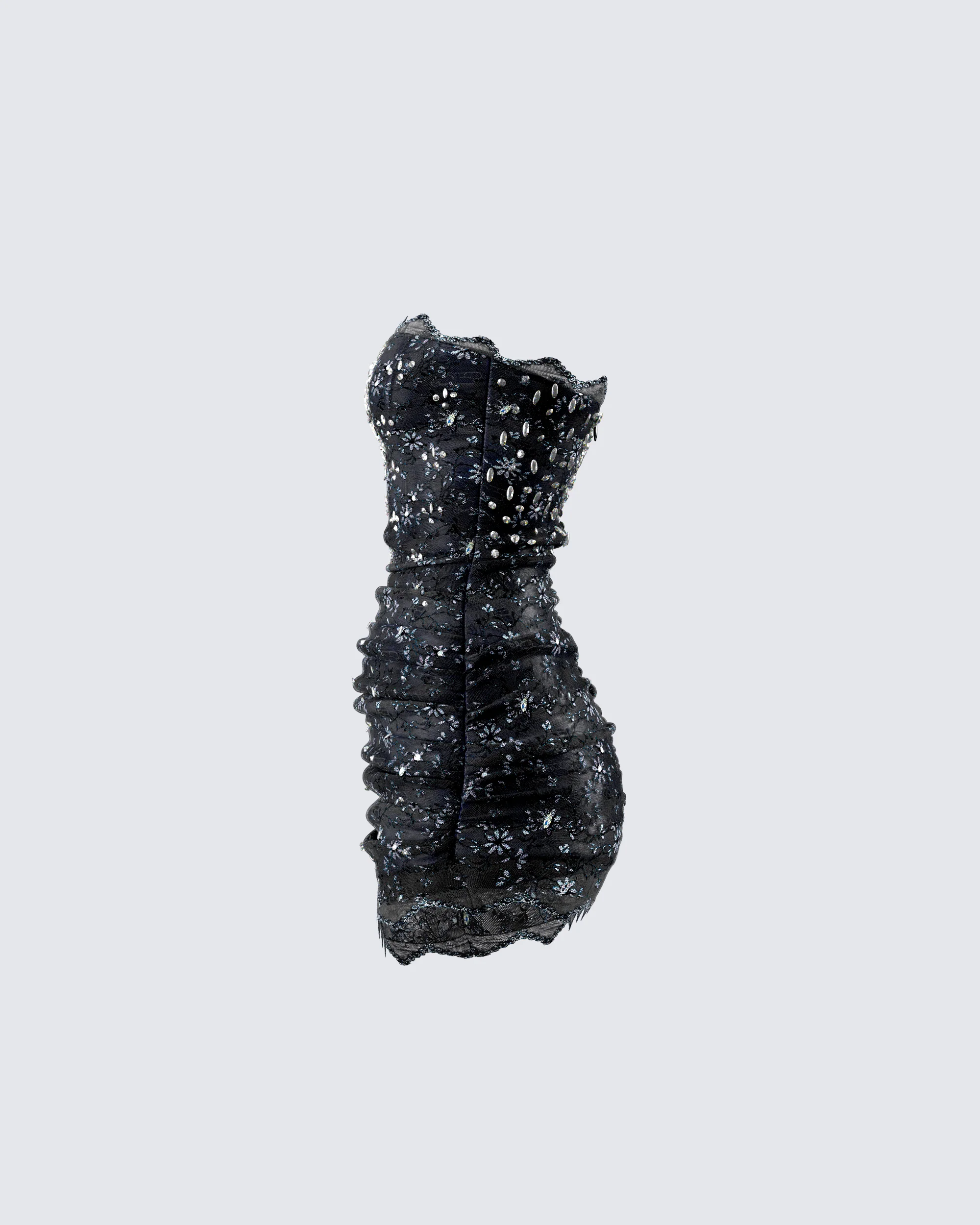 Clover Hand Beaded Rhinestone Black Mini Dress - Image 2