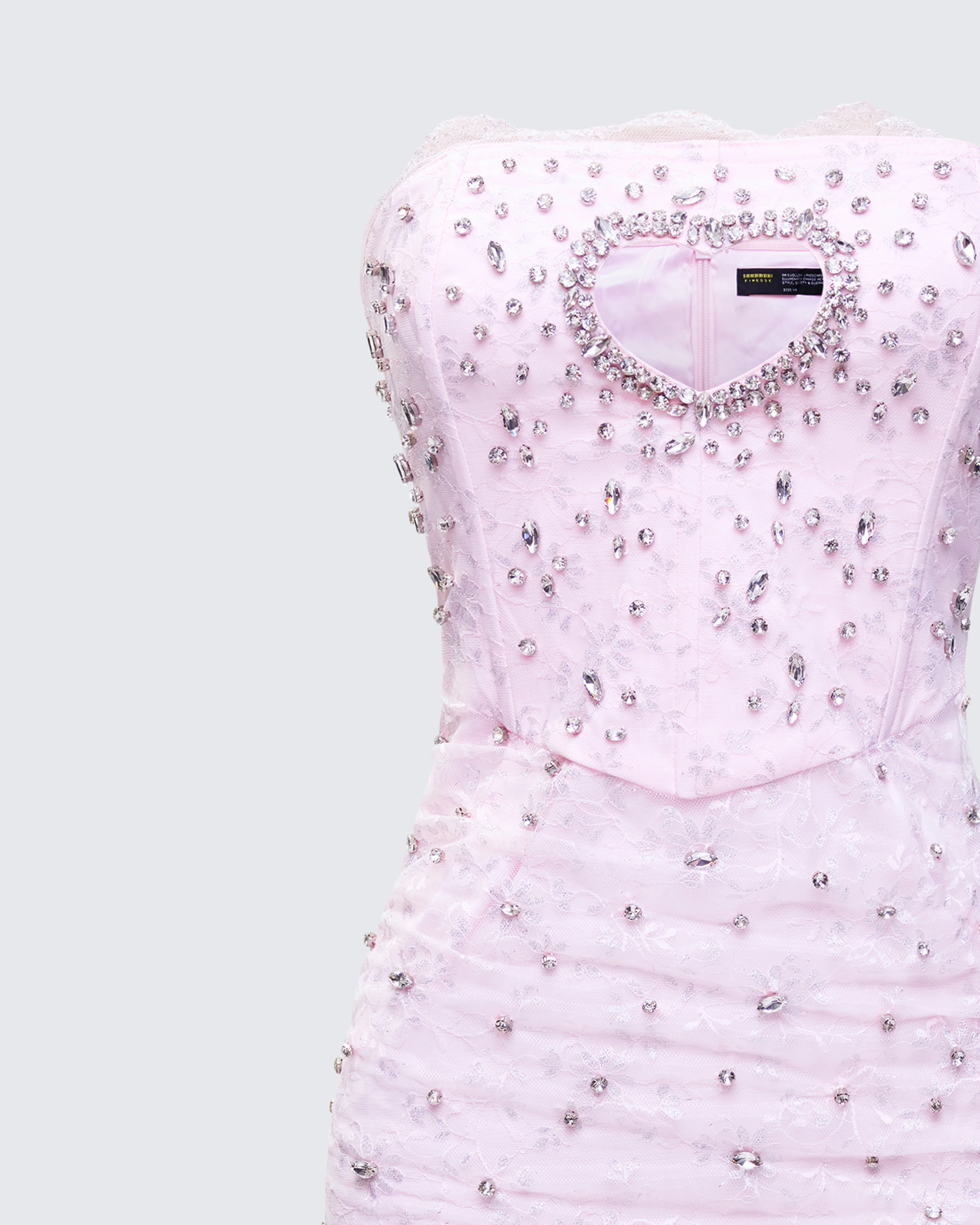 Clover Hand Beaded Rhinestone Pink Mini Dress - Image 6