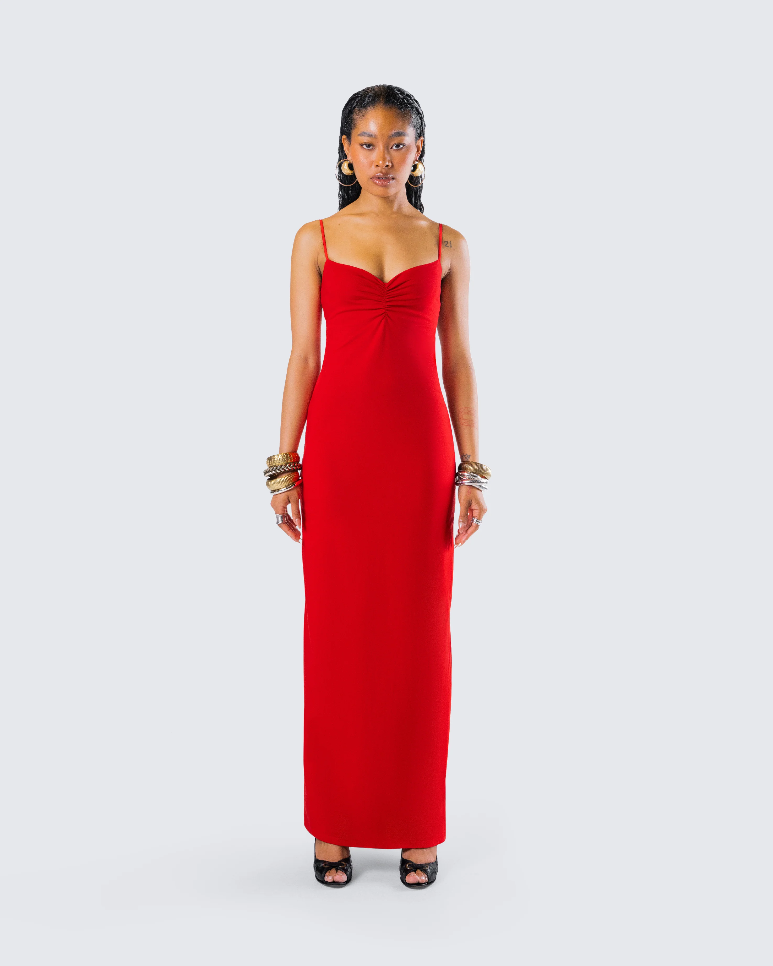 Cordelia Red Rosette Maxi Dress - Image 4