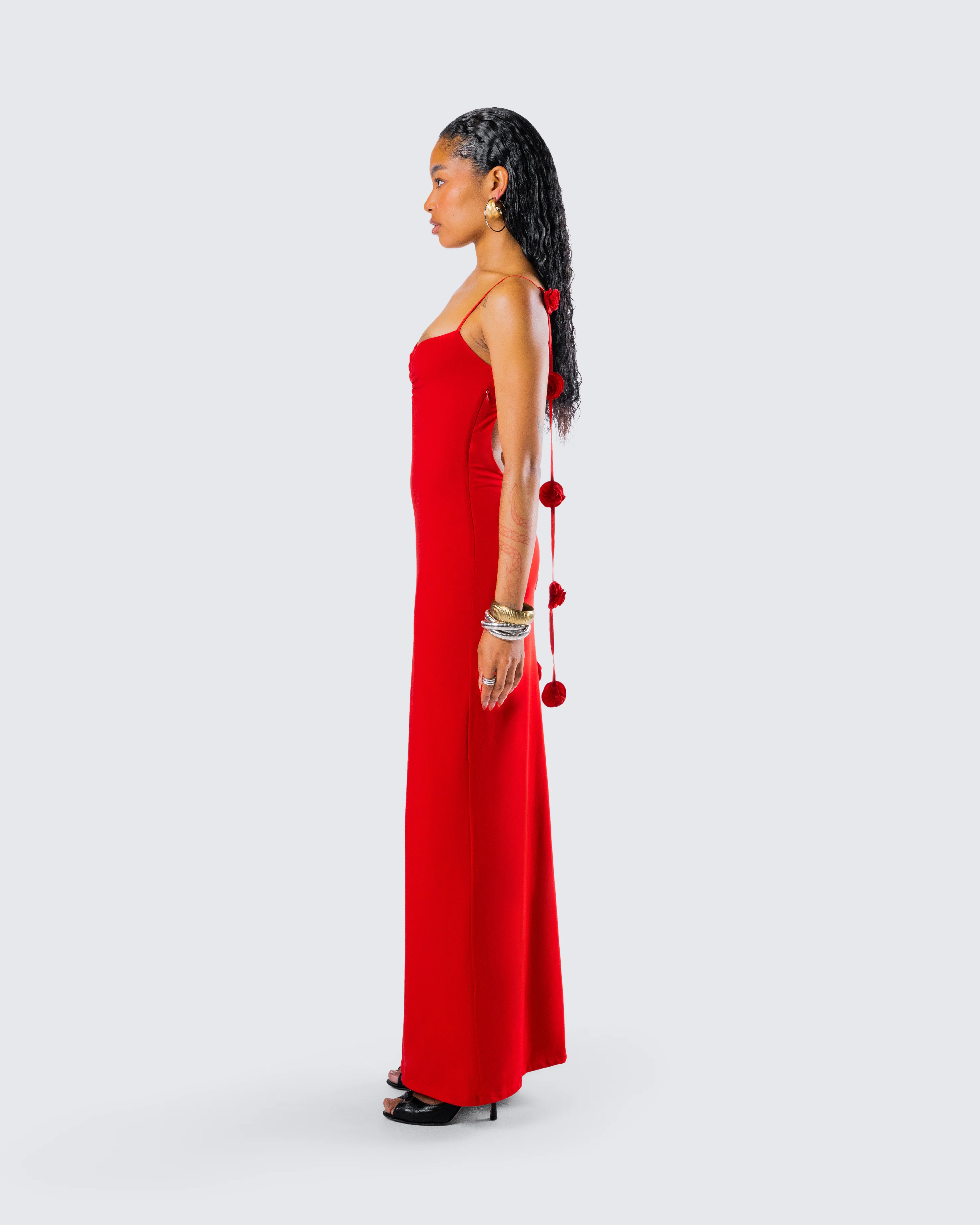 Cordelia Red Rosette Maxi Dress - Image 6