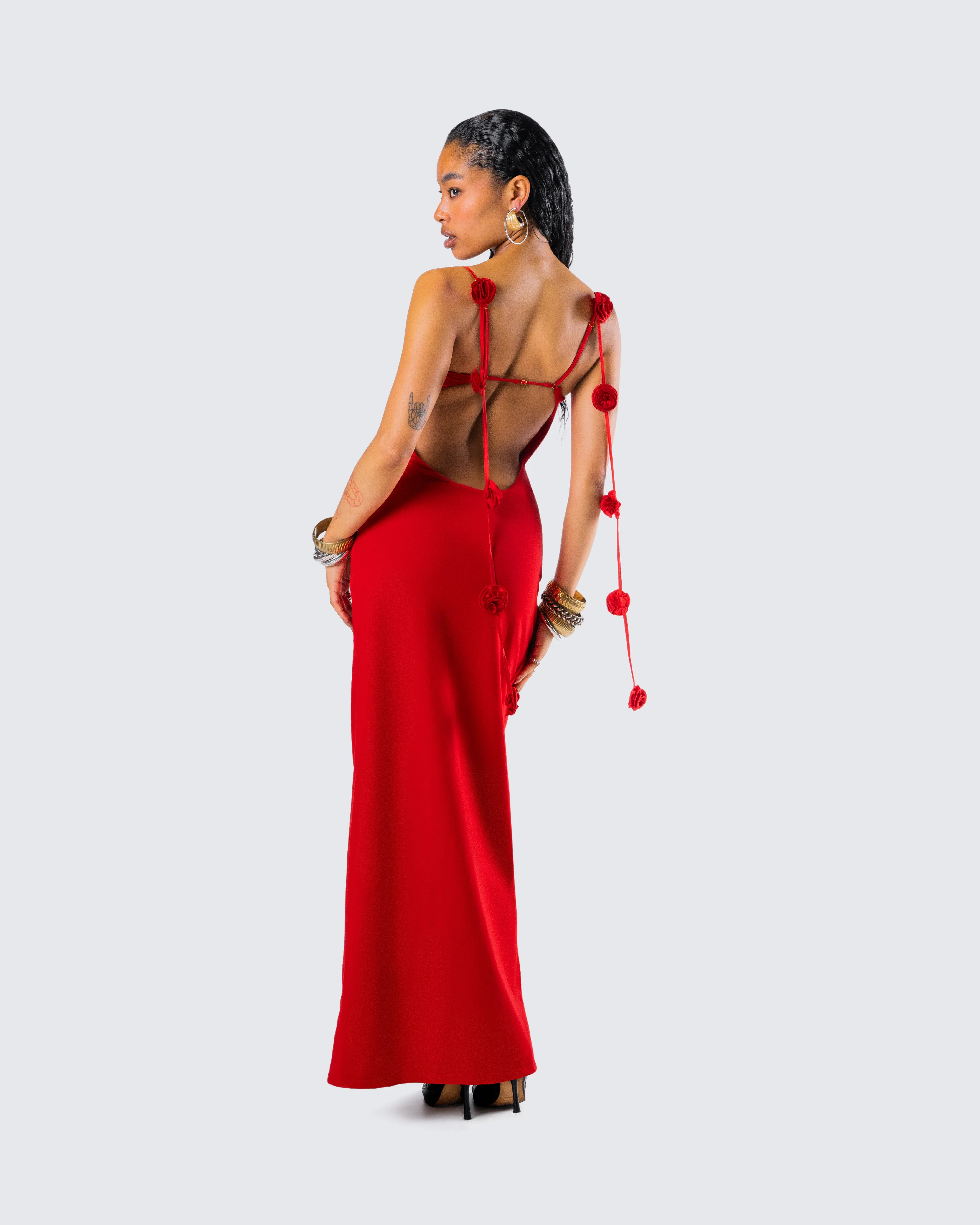 Cordelia Red Rosette Maxi Dress - Image 8
