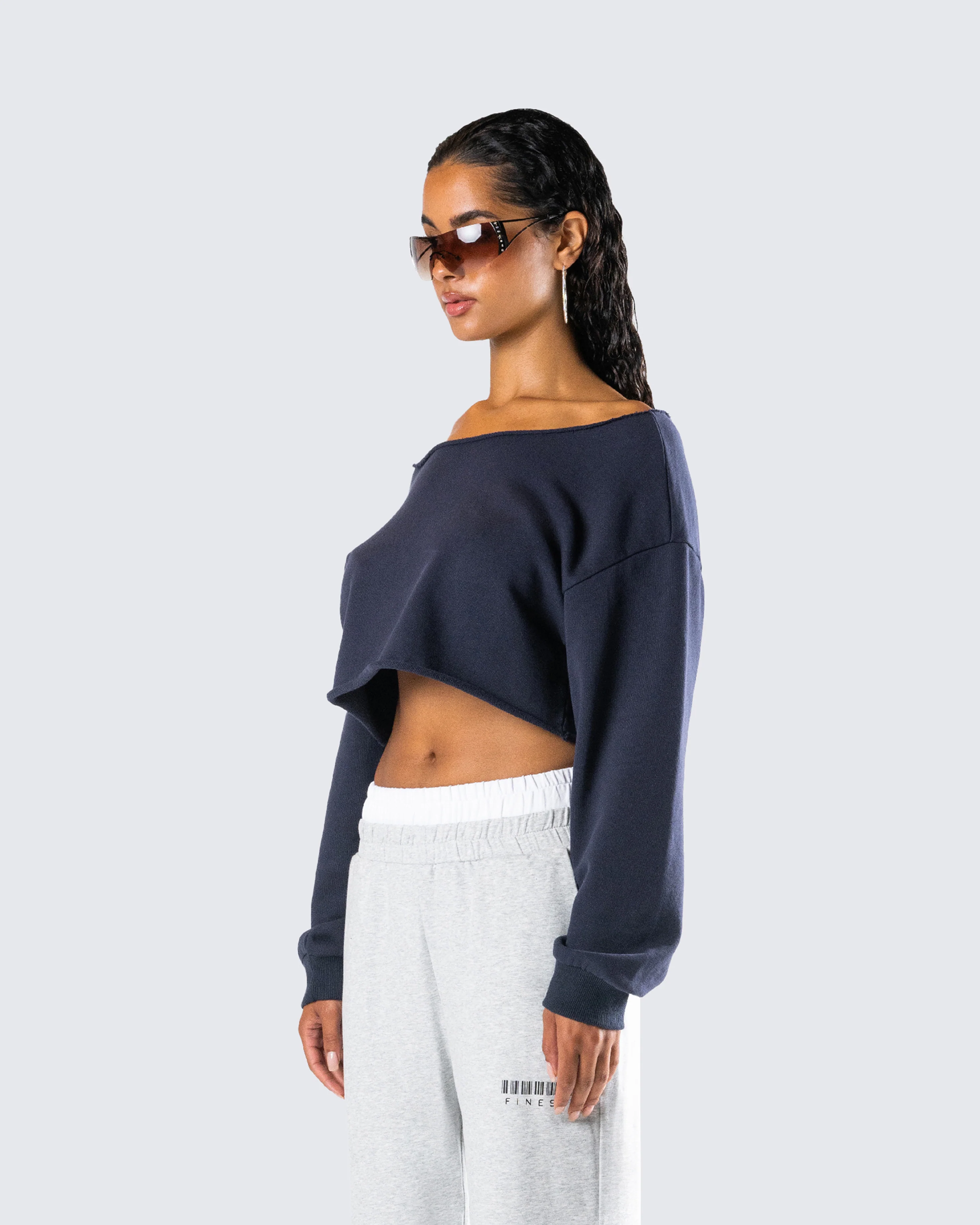 Cory Navy Long Sleeve Crop Top - Image 5