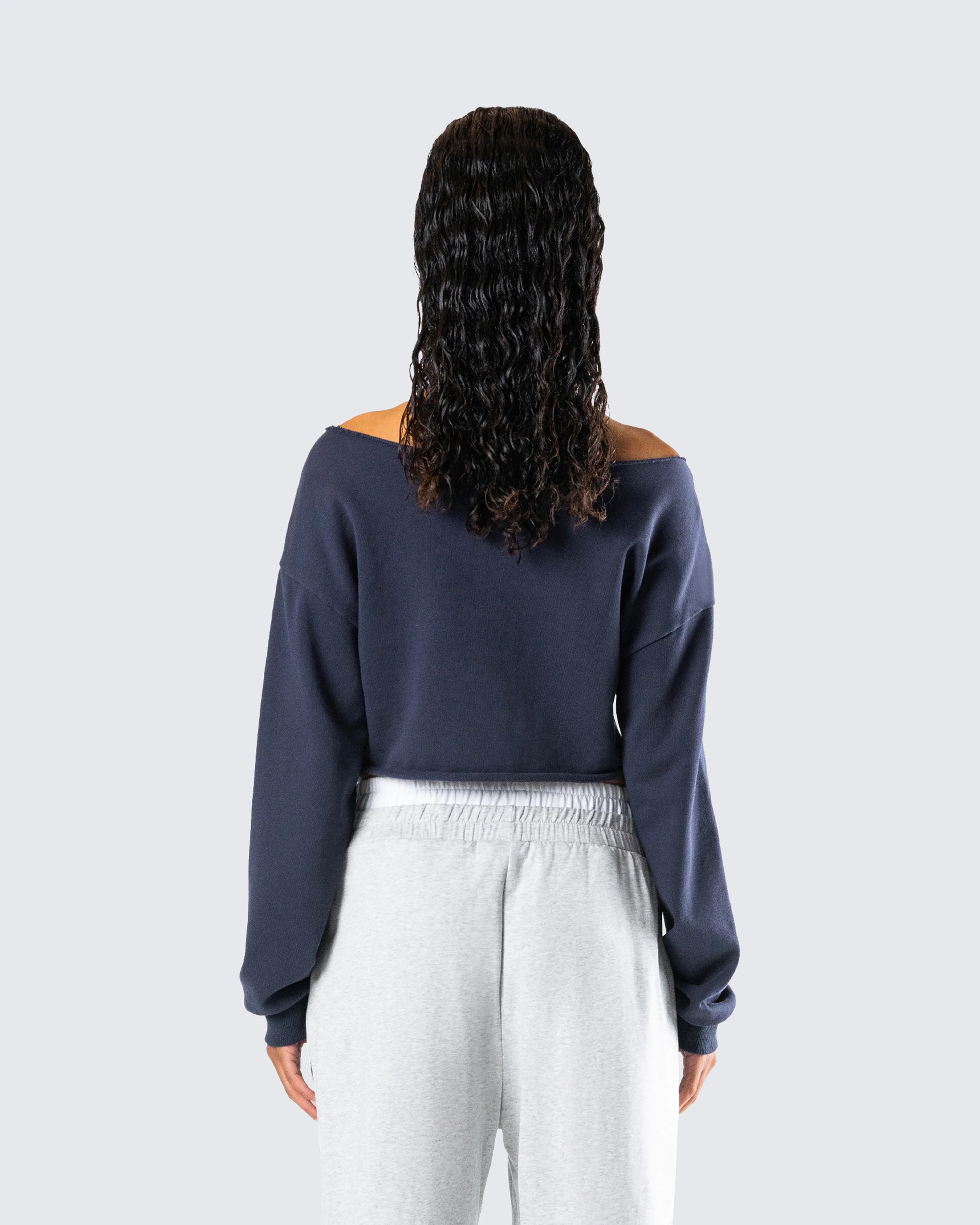 Cory Navy Long Sleeve Crop Top - Image 7