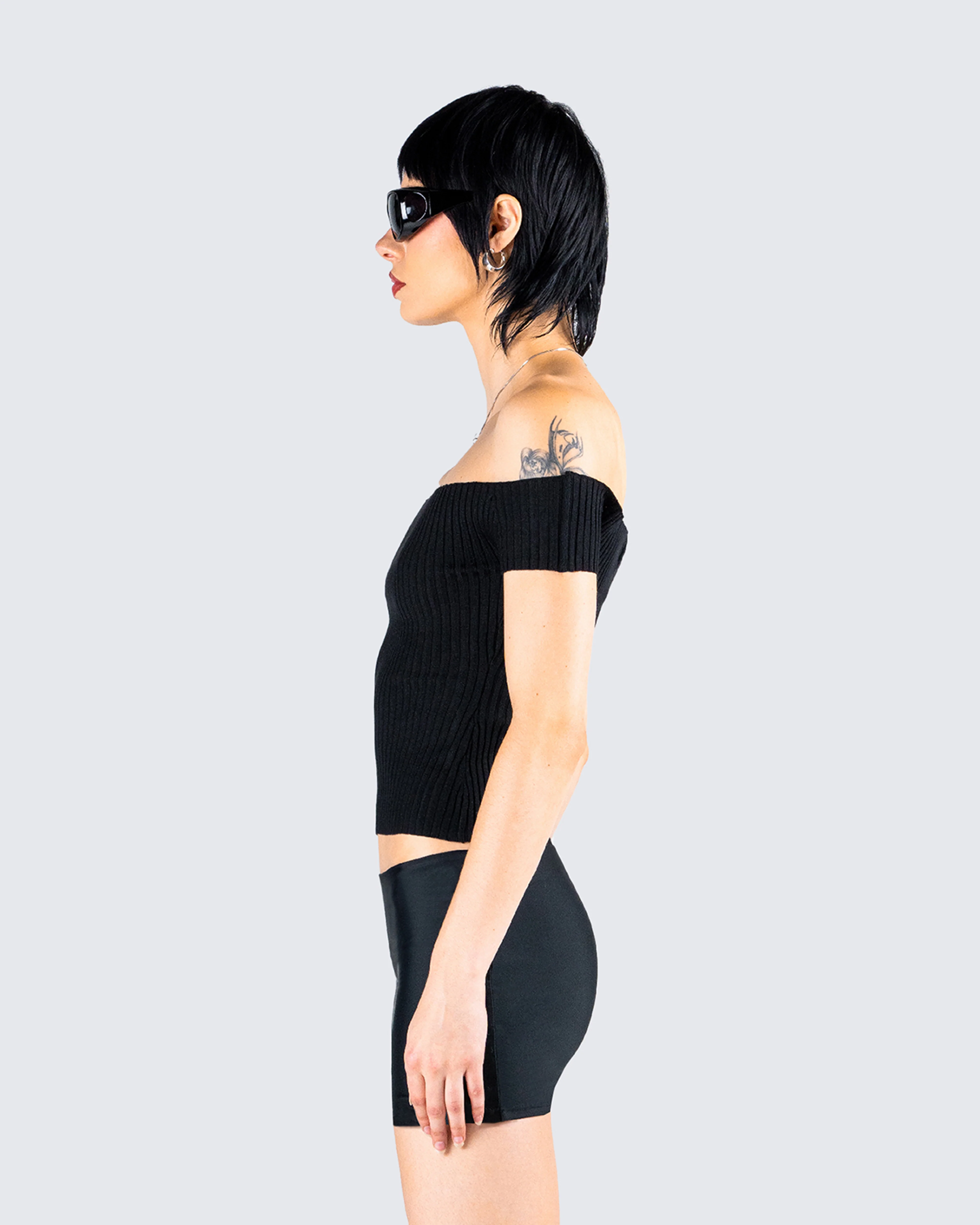 Crissle Black Rib Off Shoulder Top - Image 6