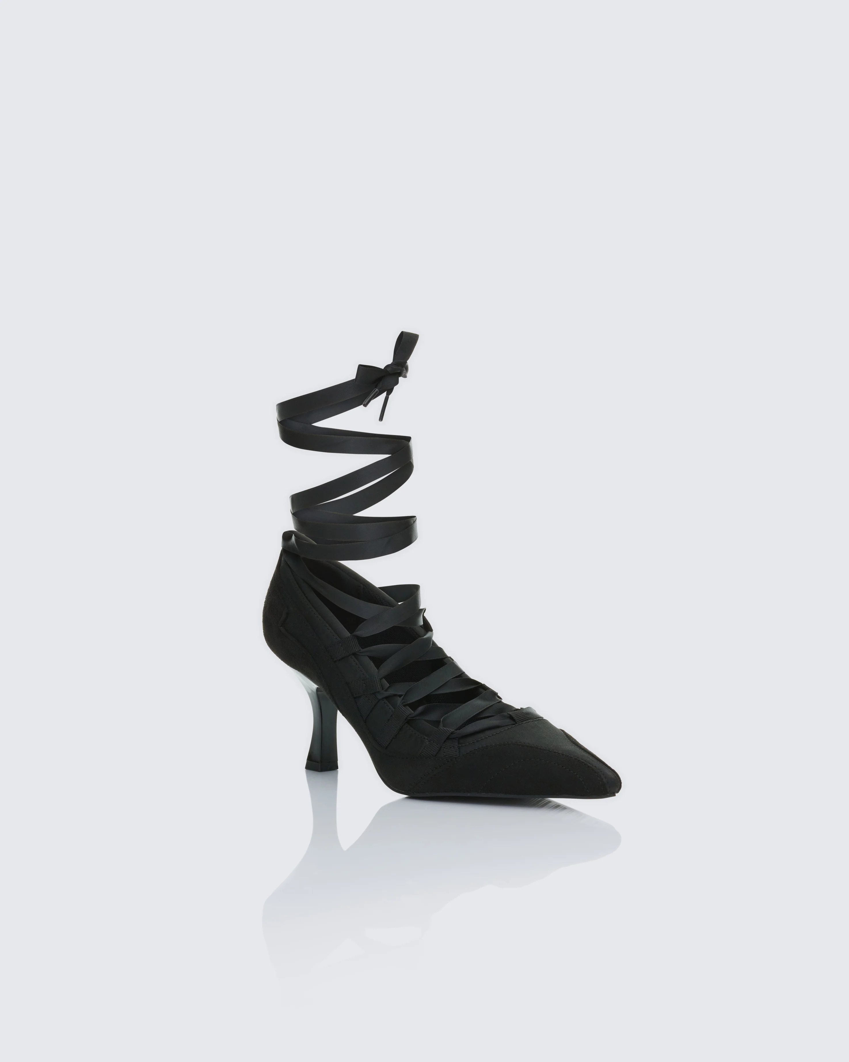 Dahlia Black Lace up Ballet Pump - Image 2