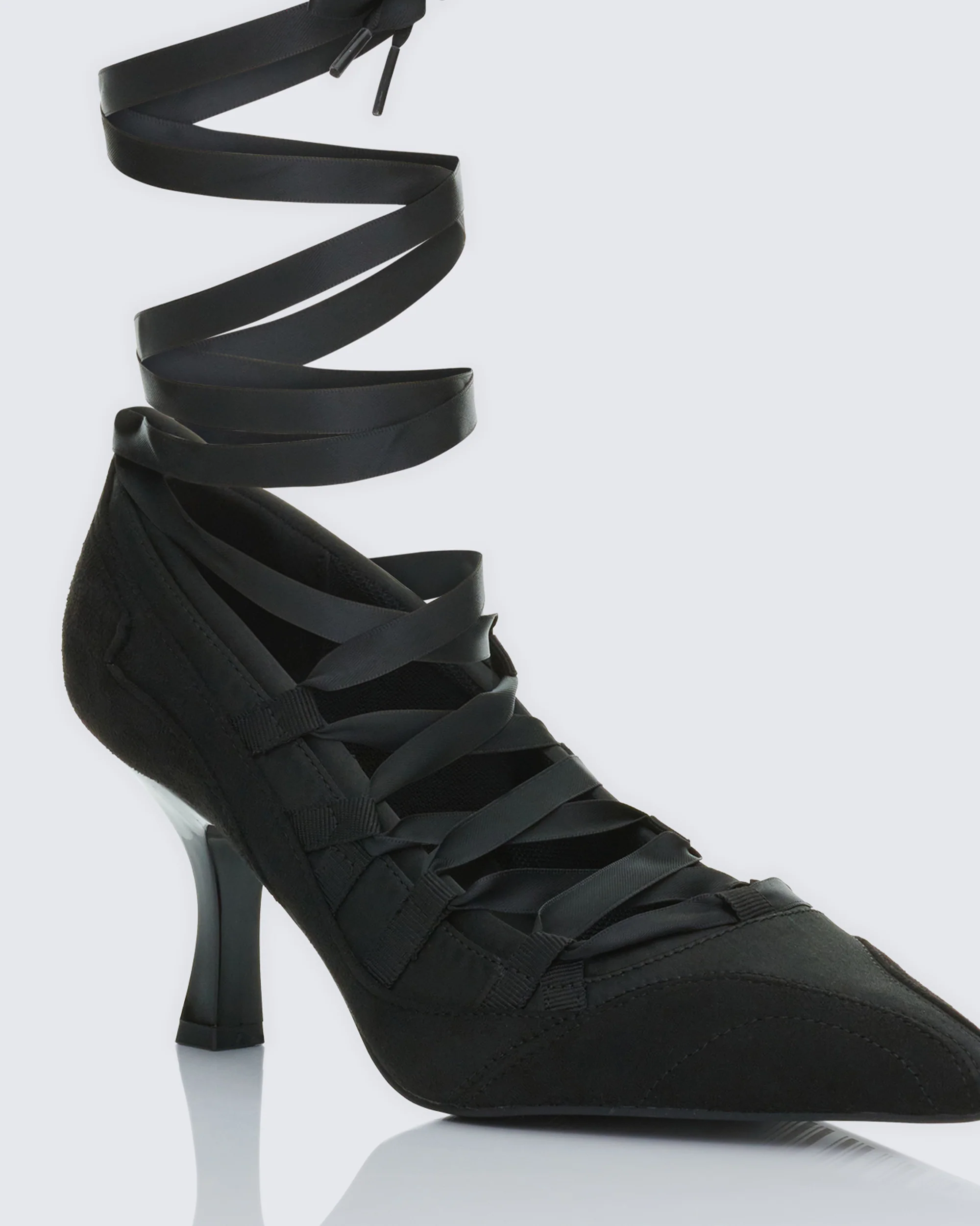 Dahlia Black Lace up Ballet Pump - Image 4
