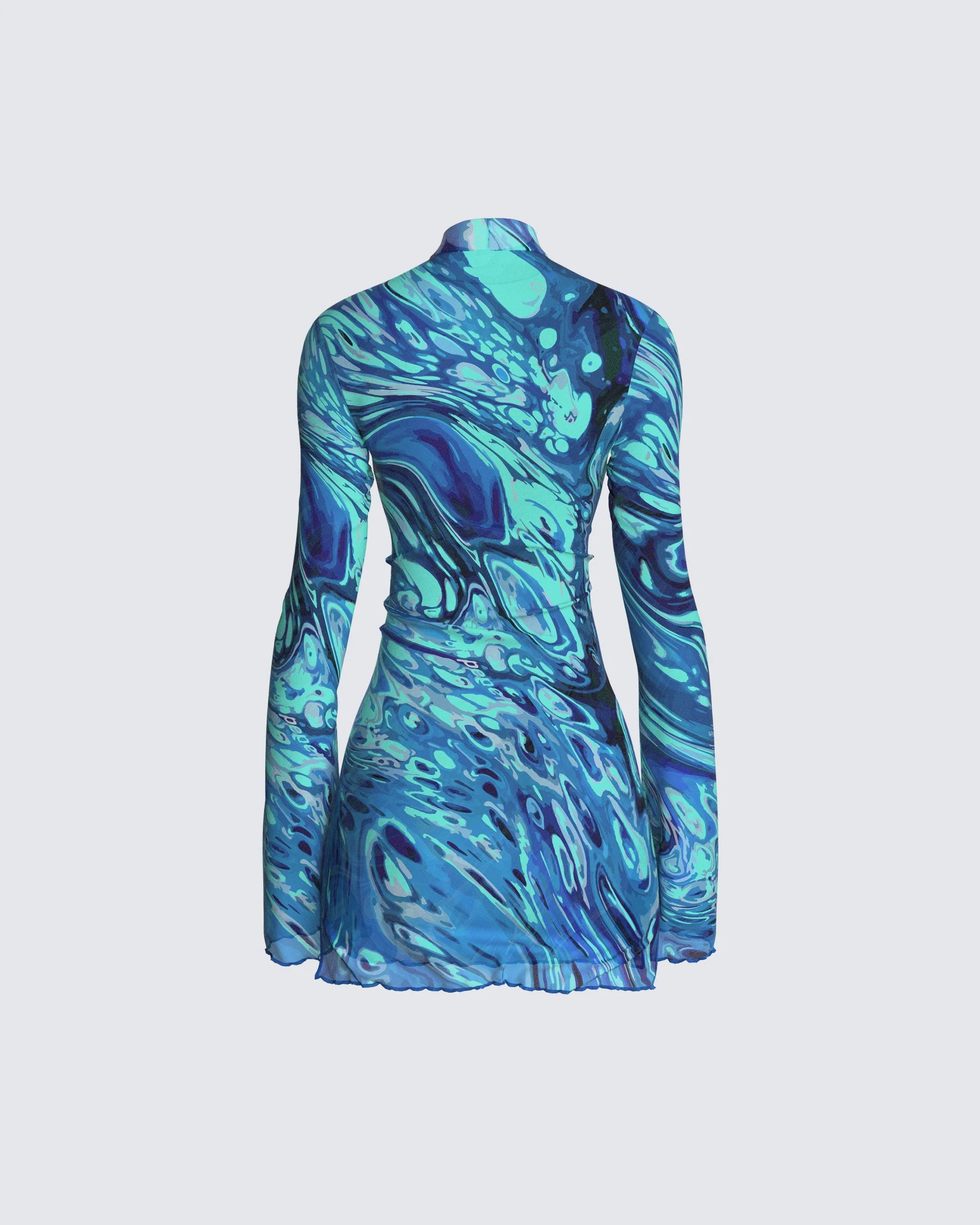 Dakota Turquoise Print Mini Dress - Image 3