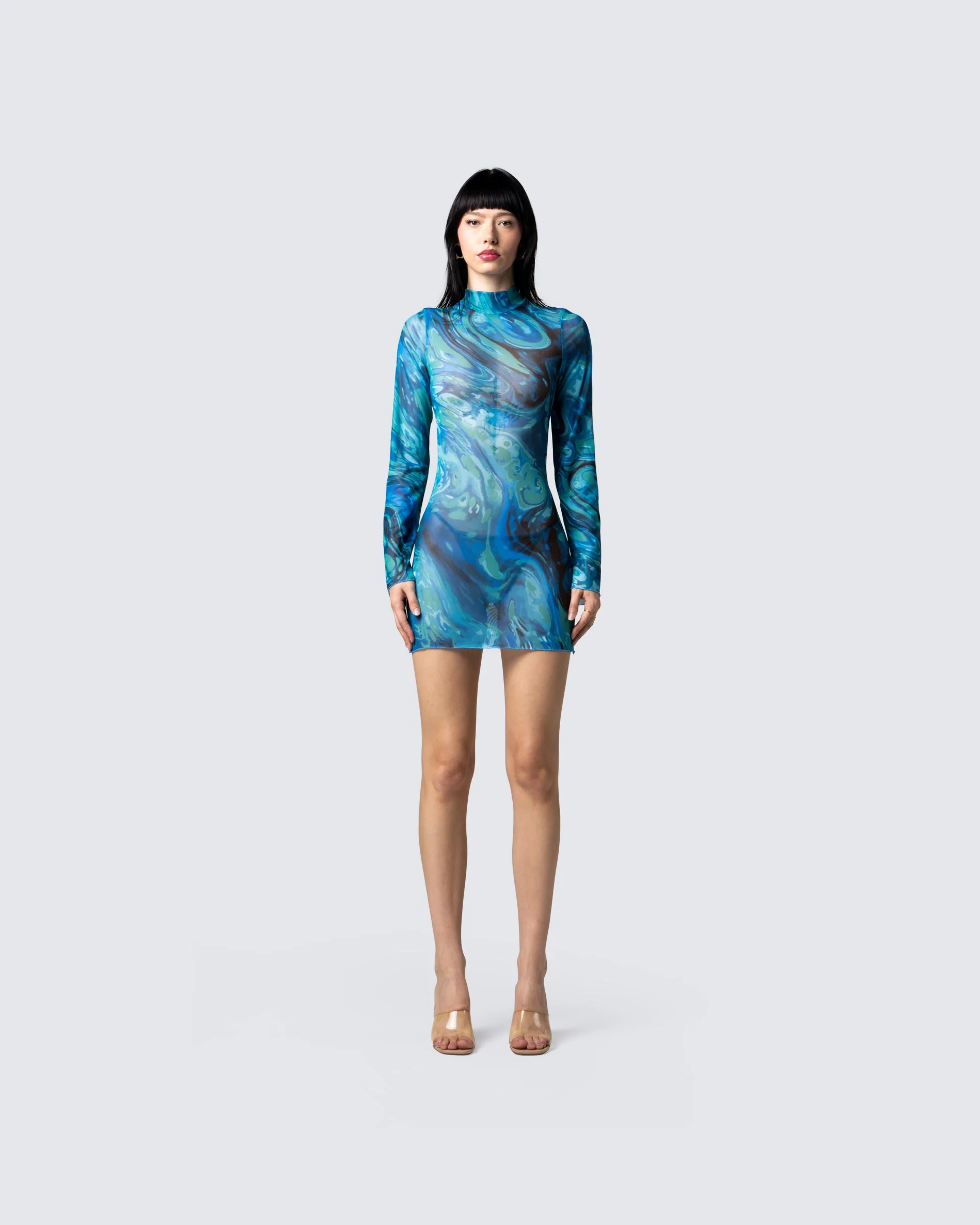 Dakota Turquoise Print Mini Dress - Image 4