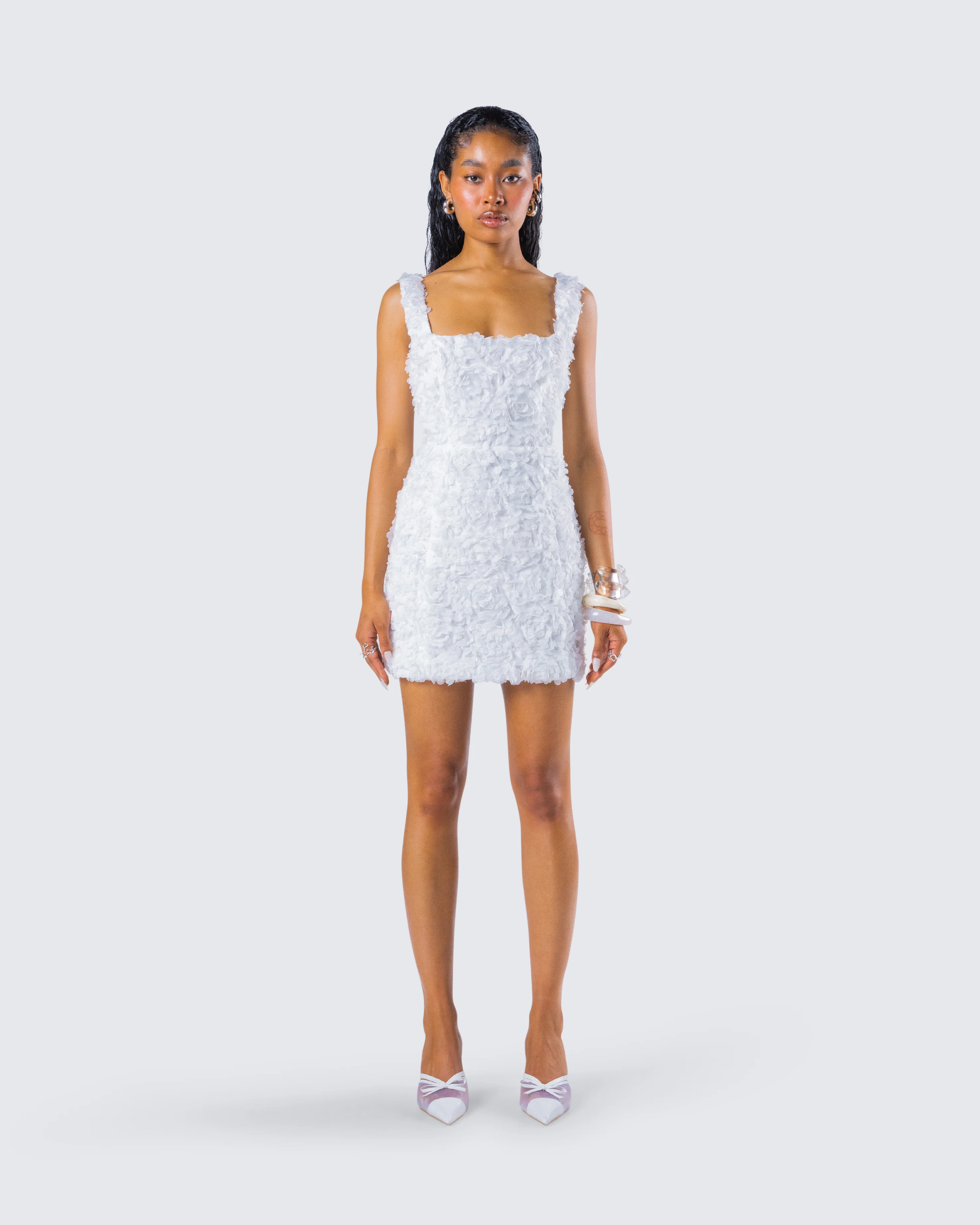 Dallas White Petal Mini Dress - Image 4