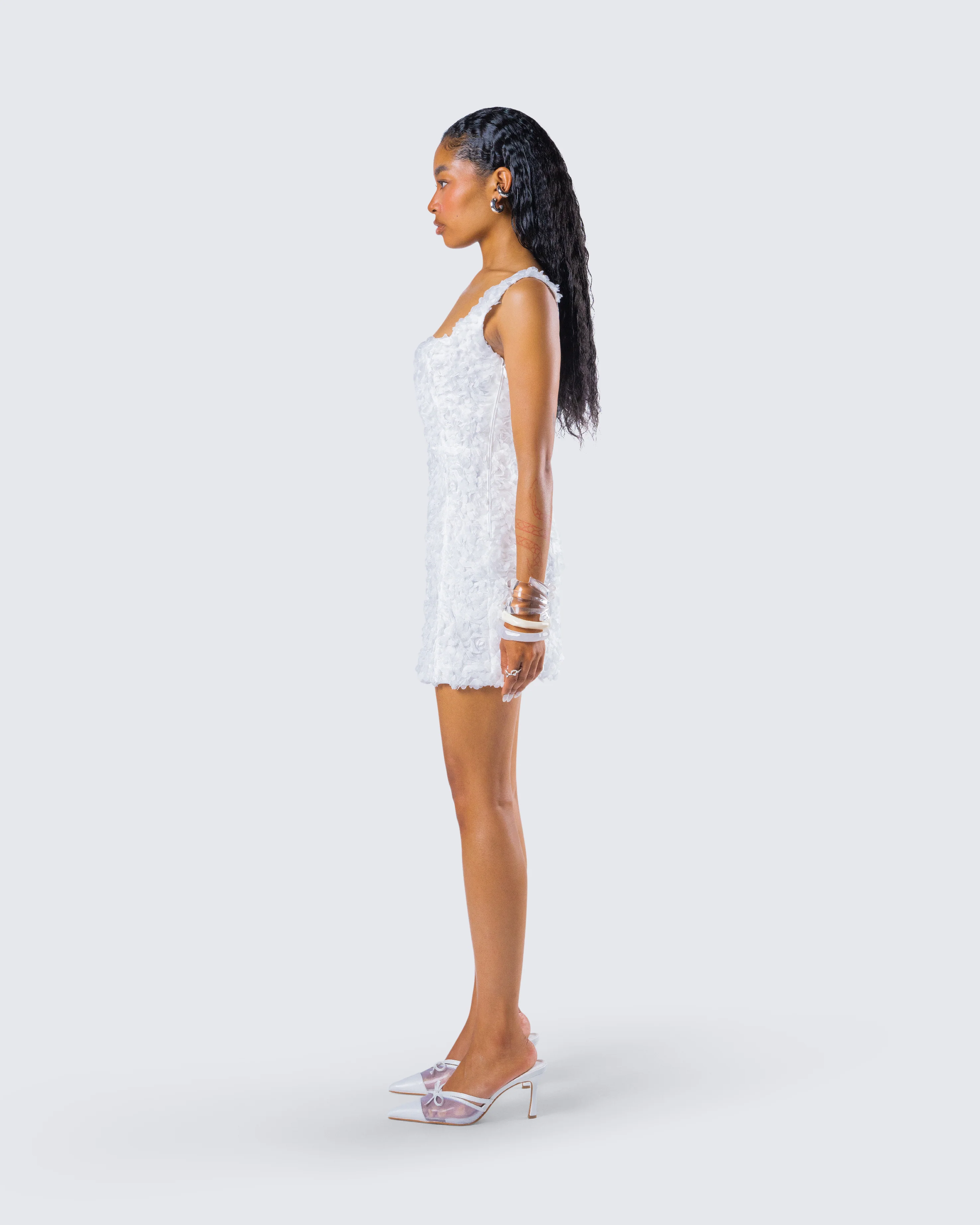 Dallas White Petal Mini Dress - Image 6