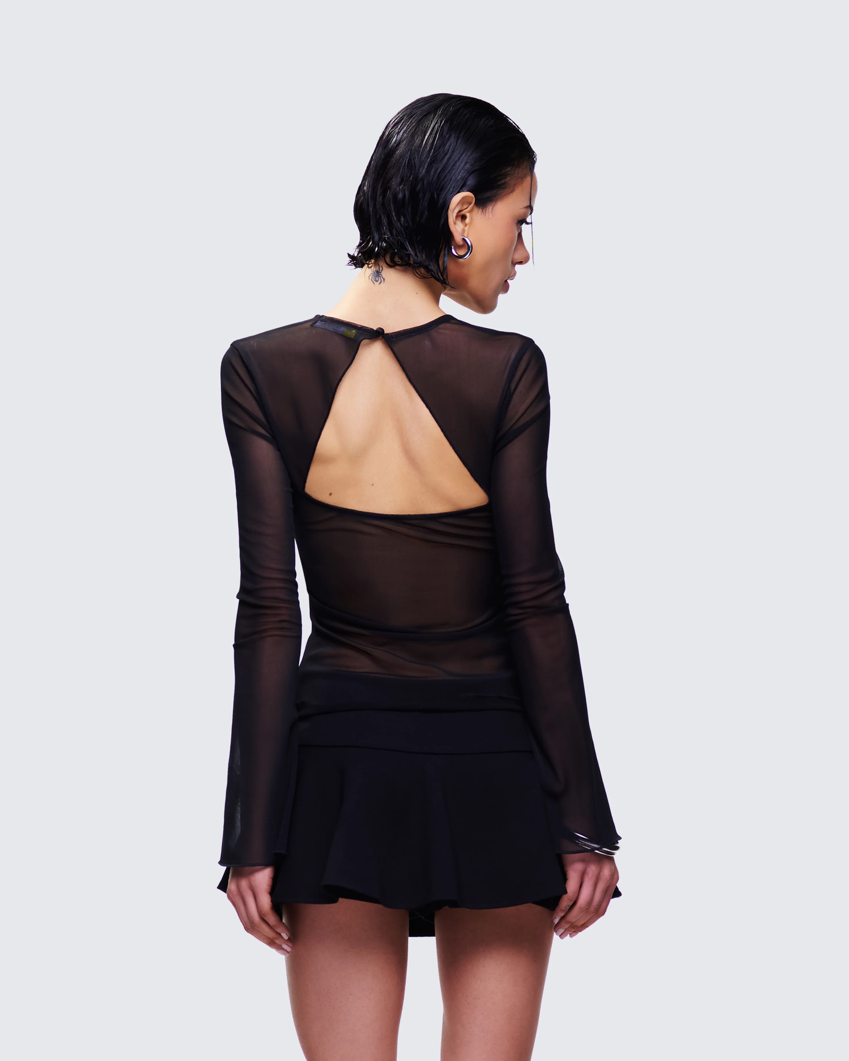 Damaris Black Long Sleeve Bow Trim Top - Image 4