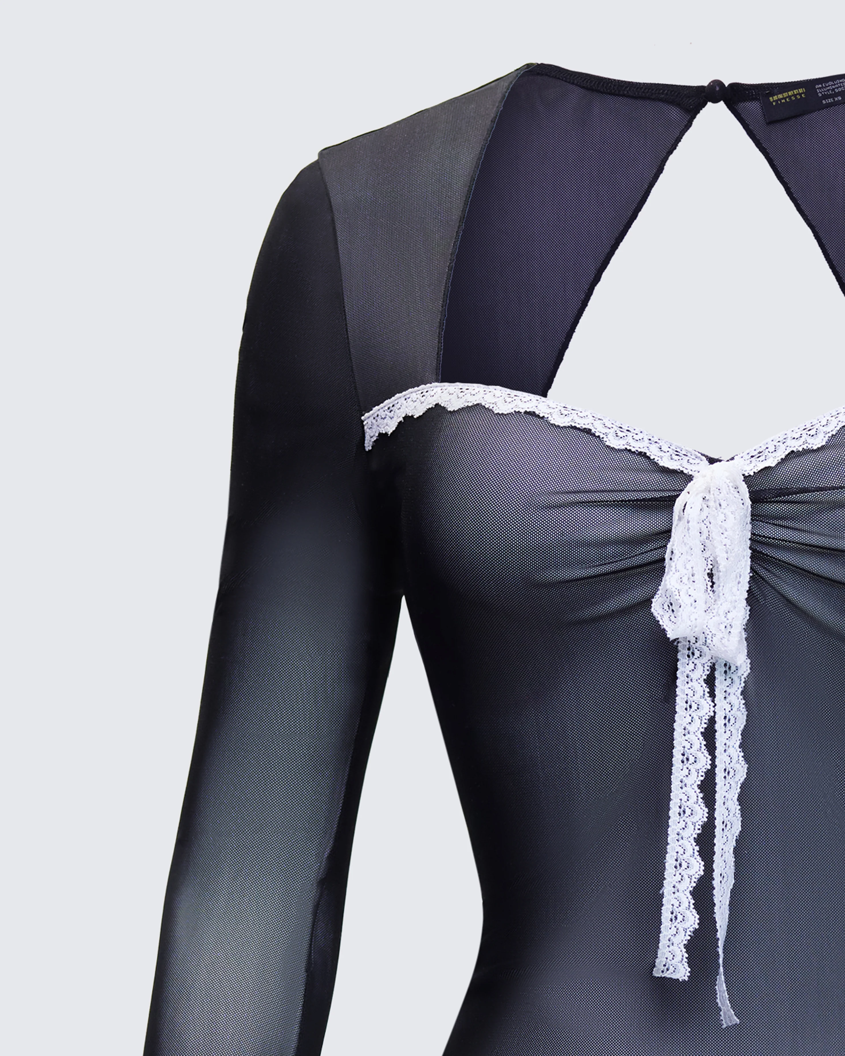 Damaris Black Long Sleeve Bow Trim Top - Image 6