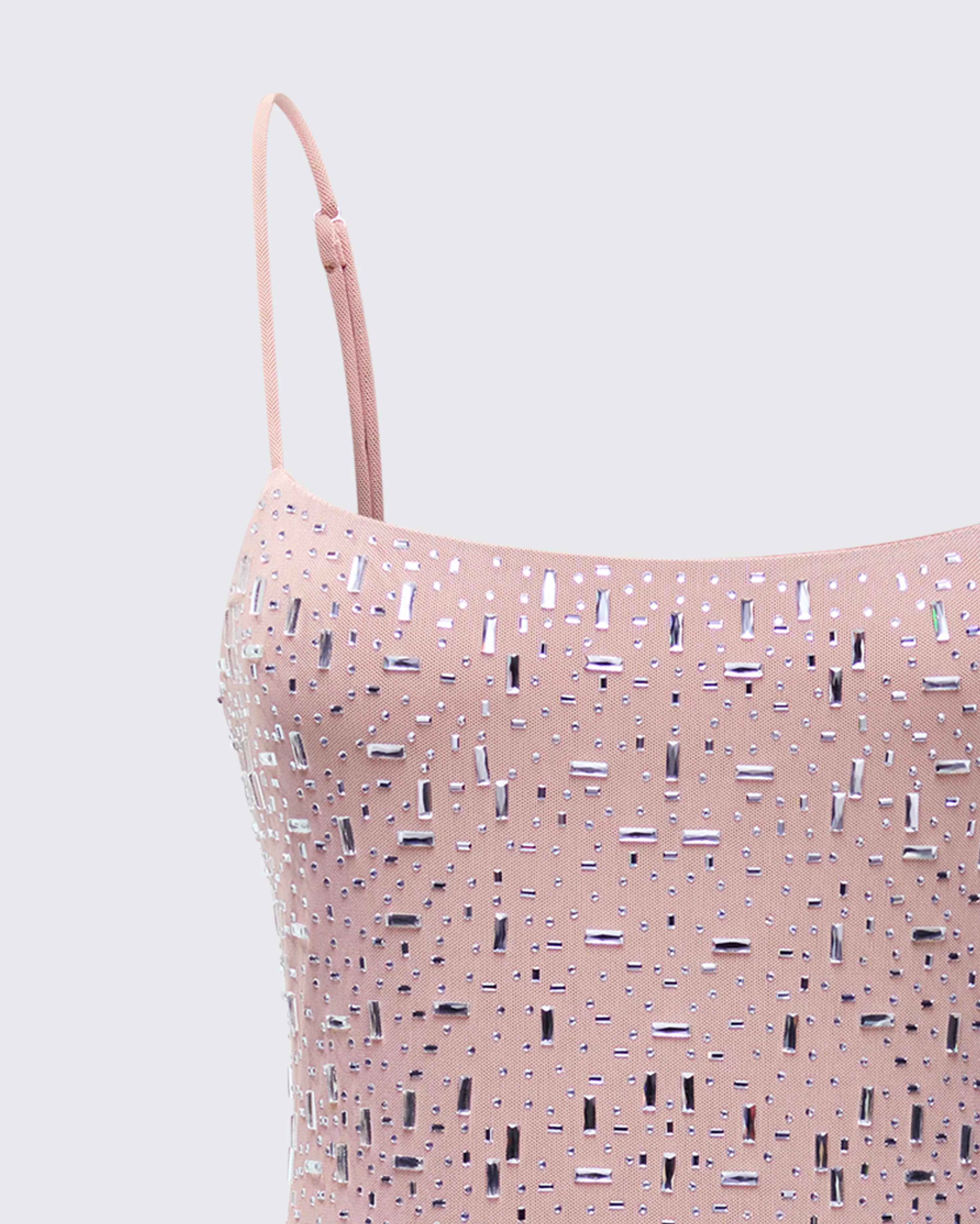 Daphne Nude Rhinestone Mini Dress - Image 6