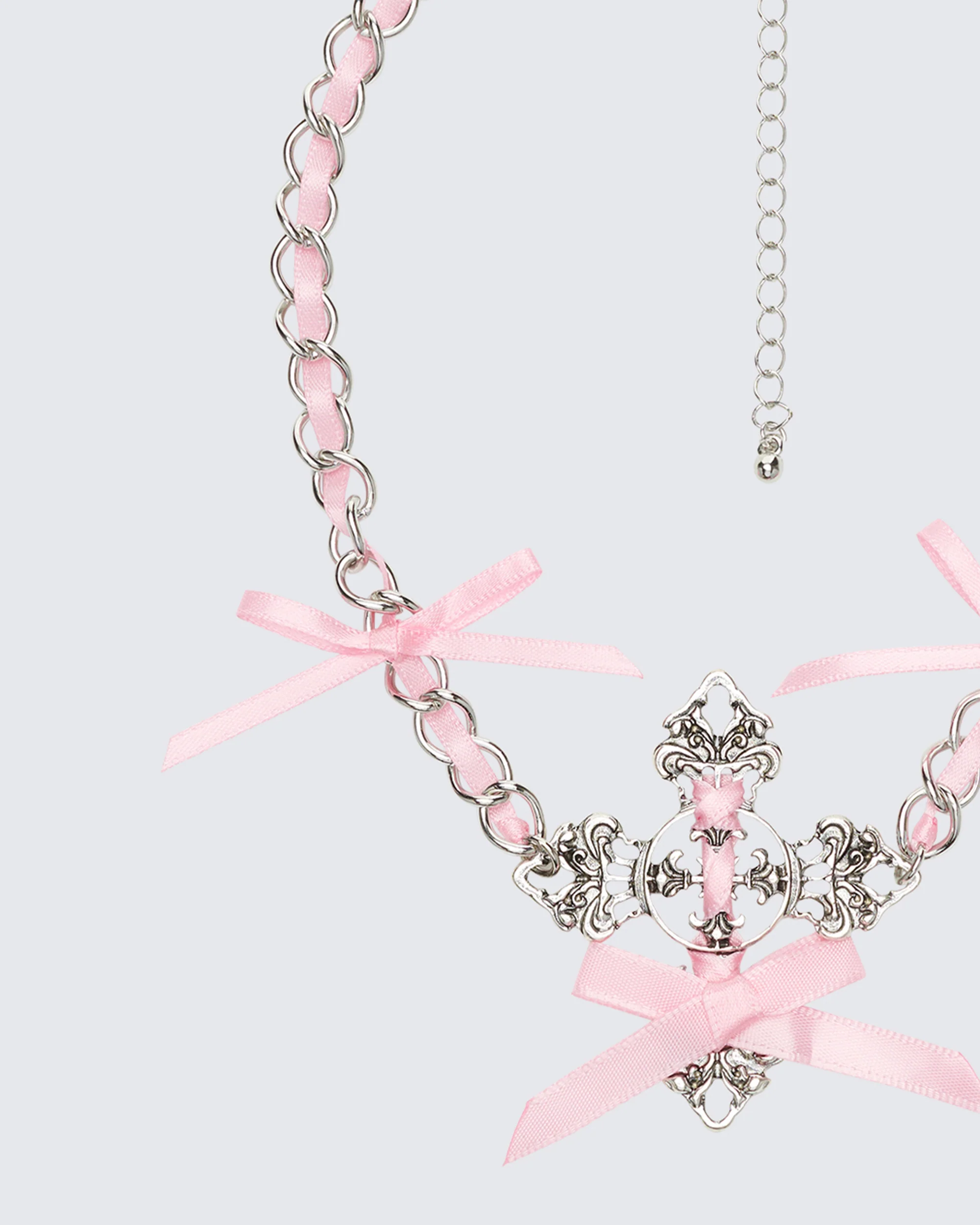 Dareena Silver Ribboned Cross Necklace - Image 2