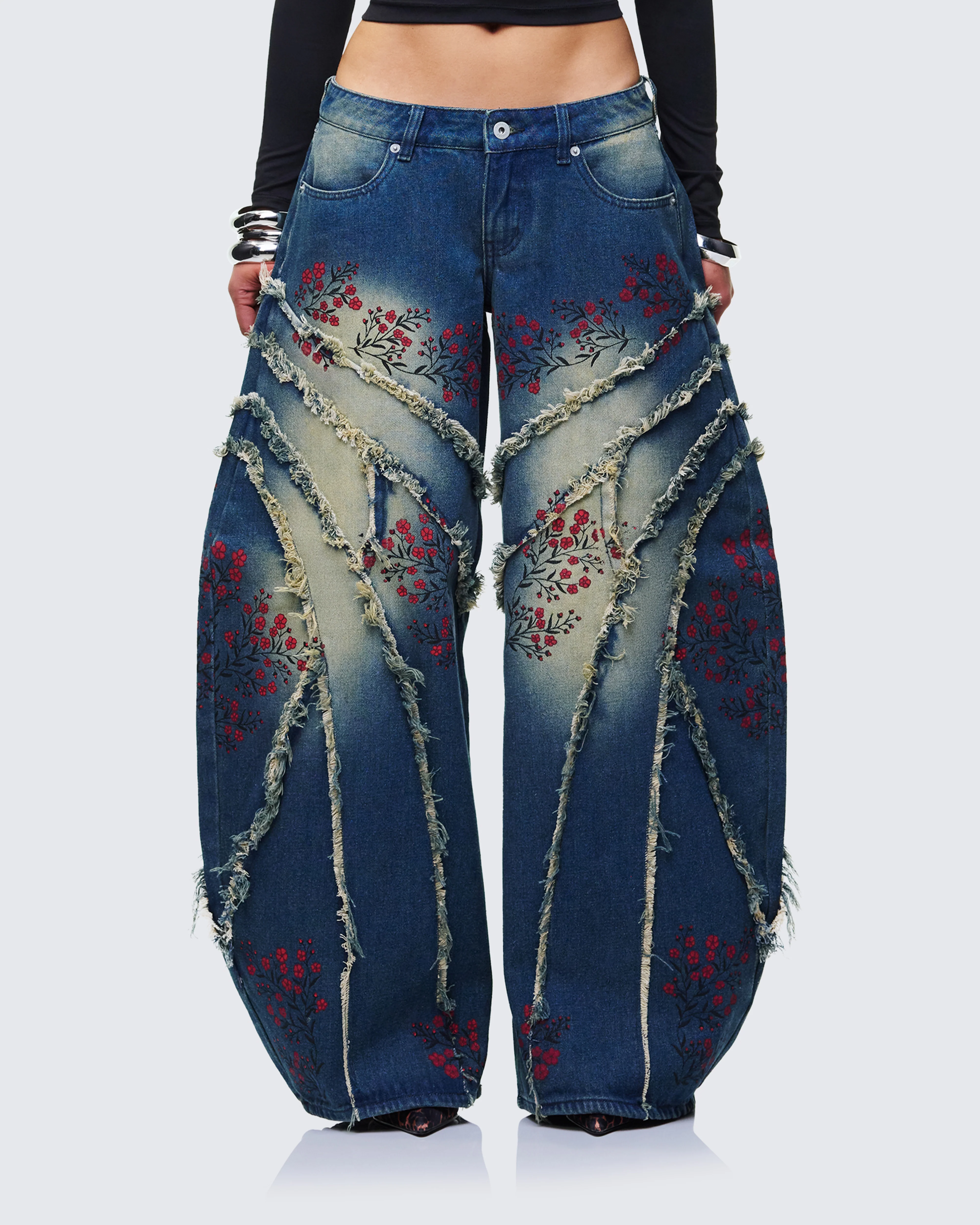 Dawn Blue Denim Floral Painted Jean - Image 2