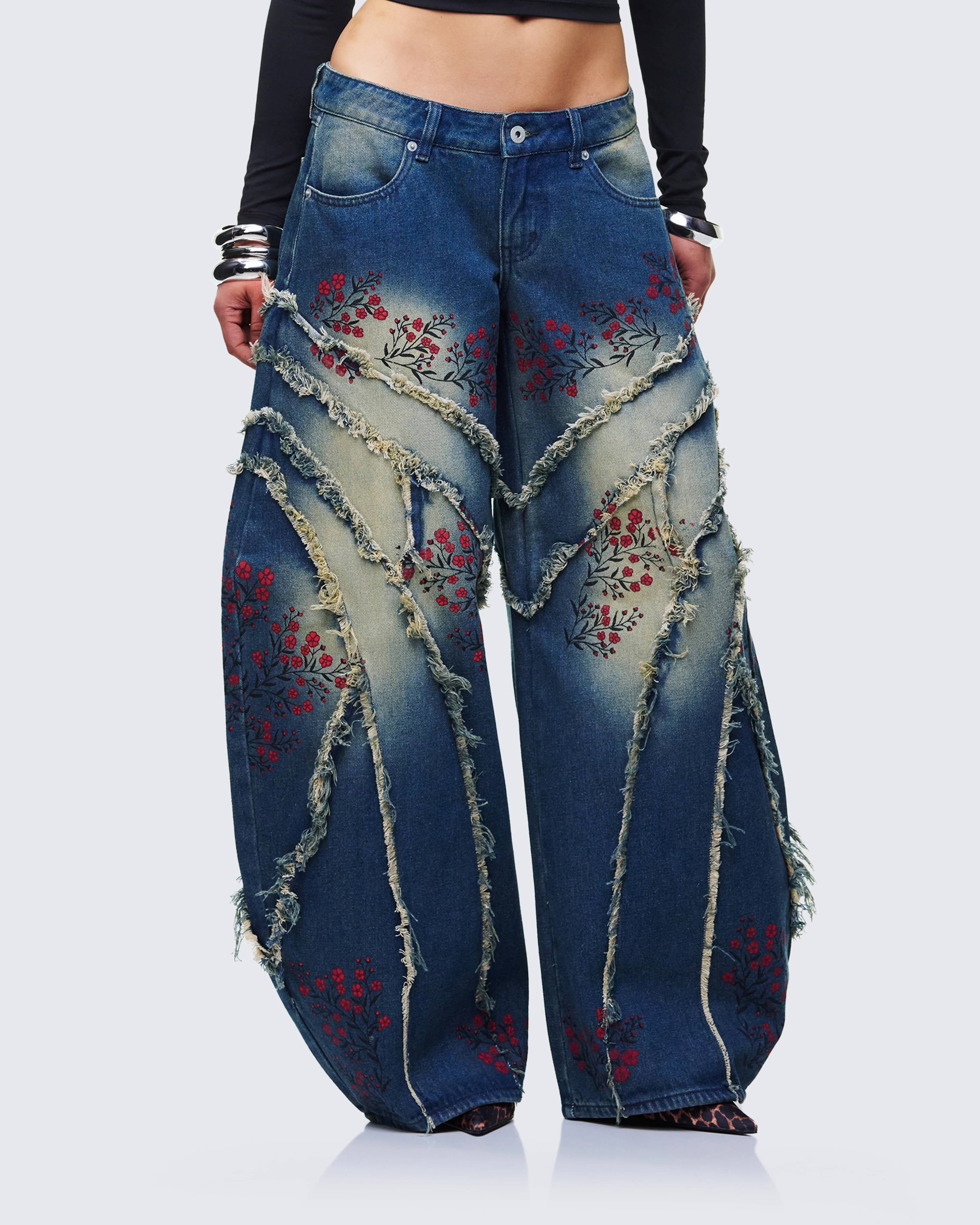 Dawn Blue Denim Floral Painted Jean - Image 3