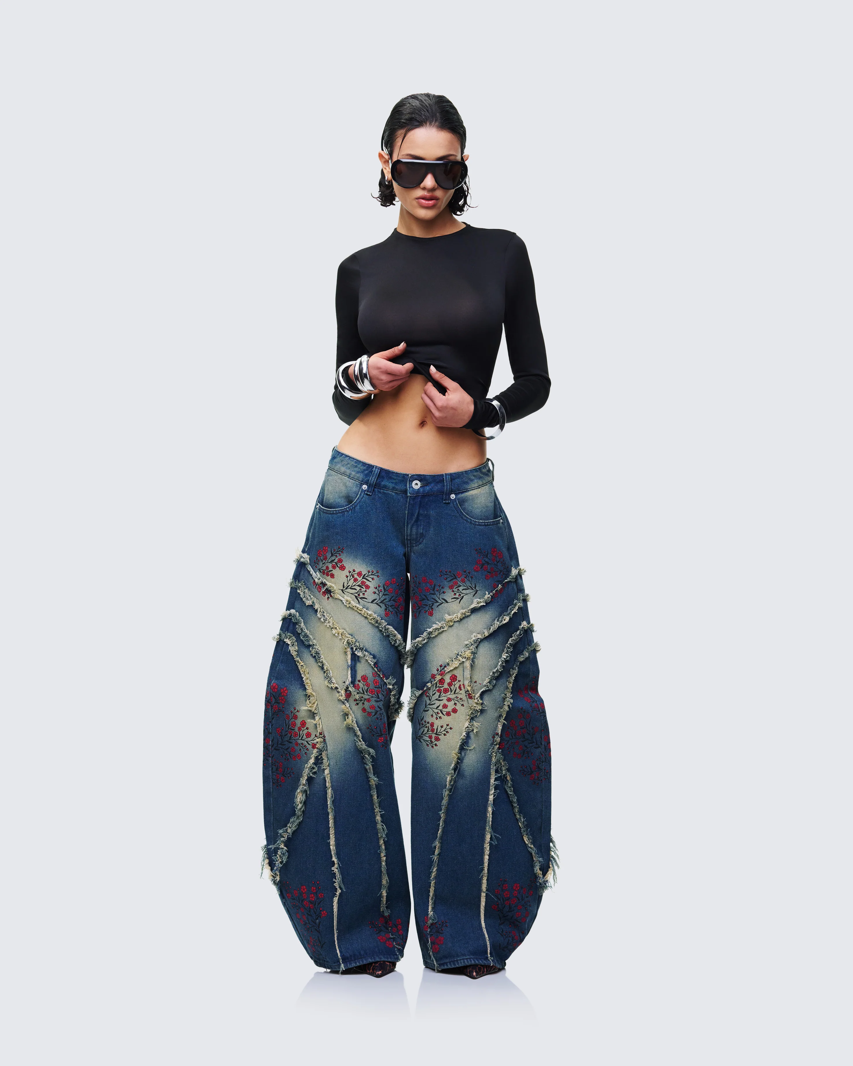 Dawn Blue Denim Floral Painted Jean - Image 5