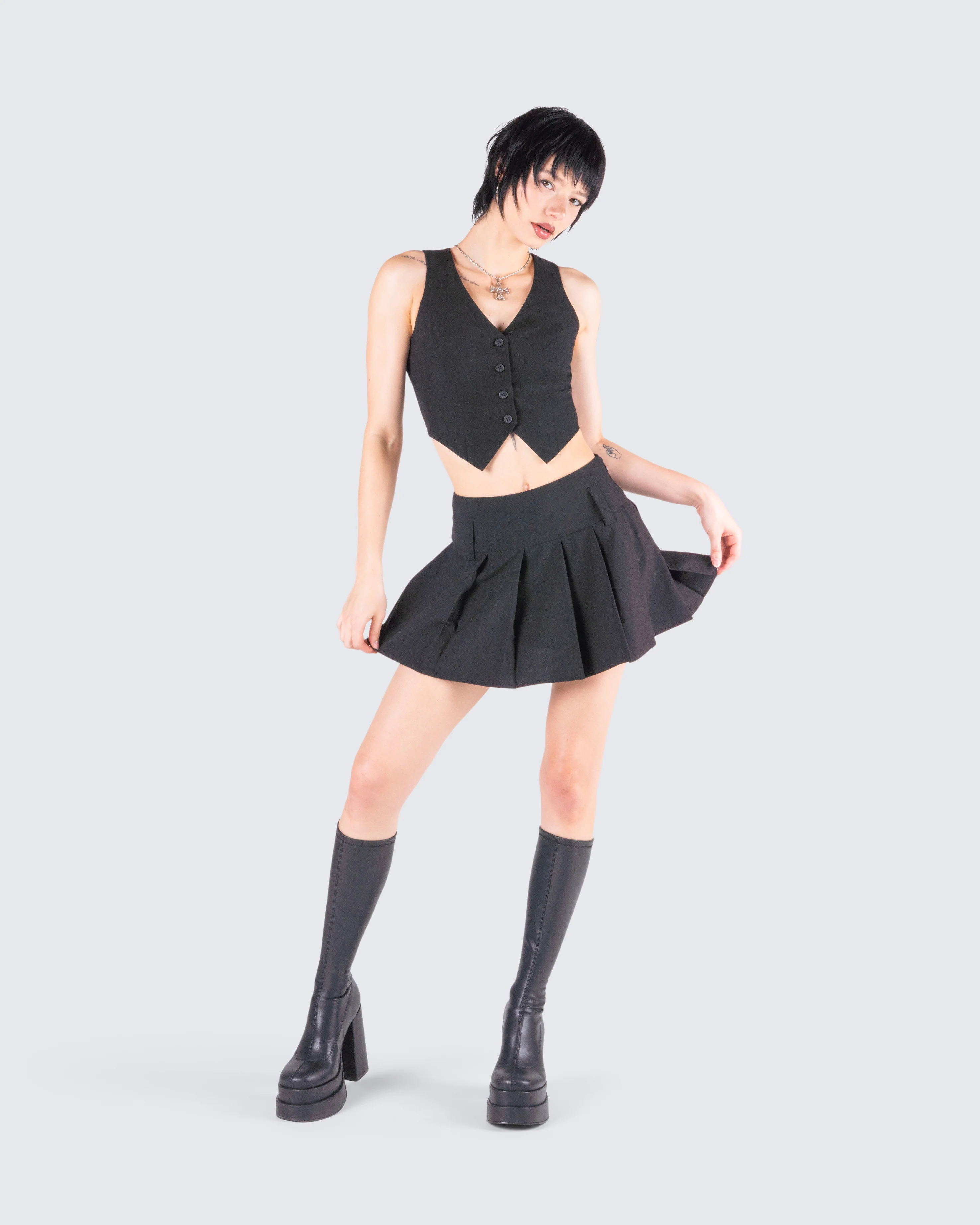 Deb Black Suiting Crop Vest Top - Image 9