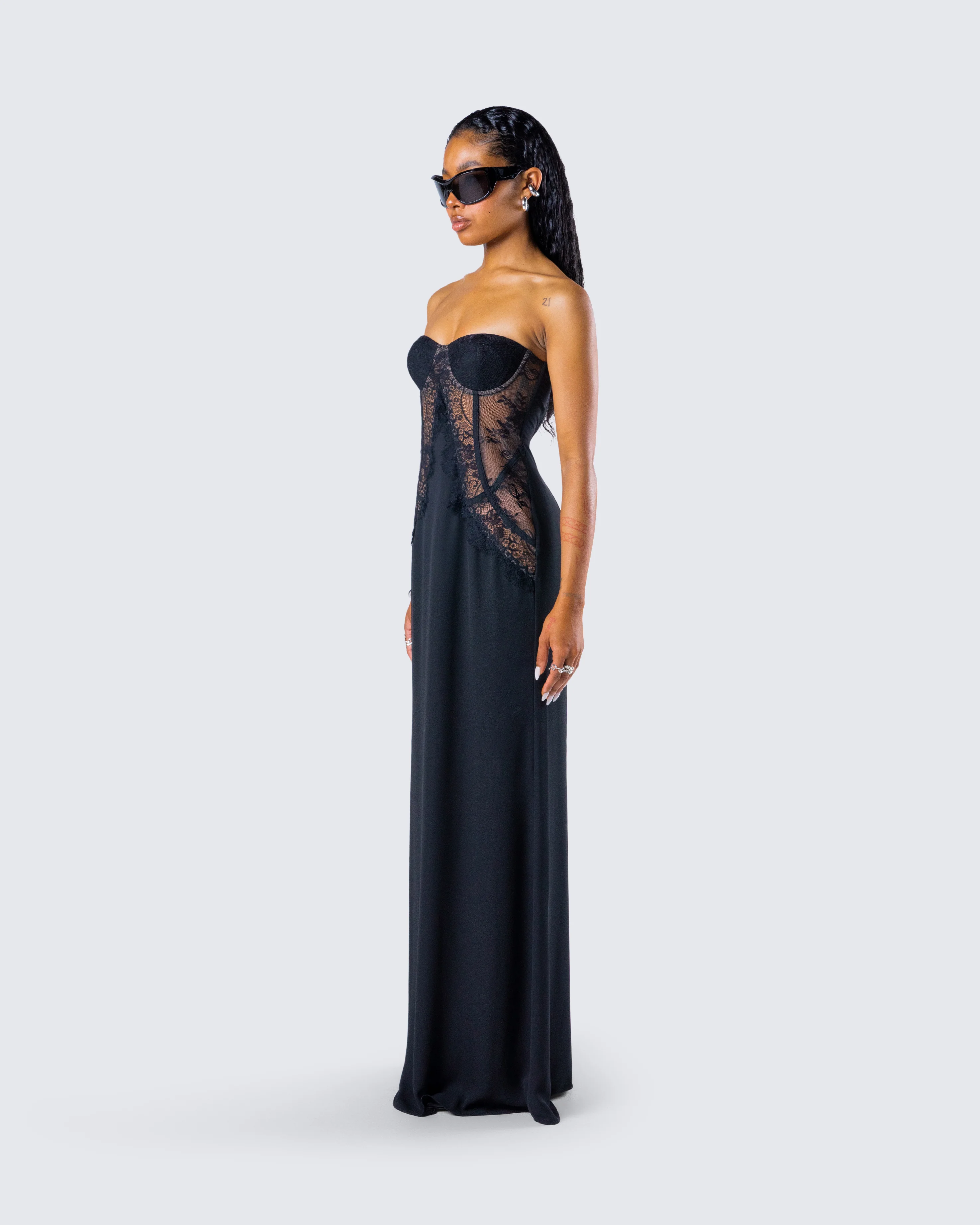 Debra Black Lace Panel Maxi Dress - Image 5