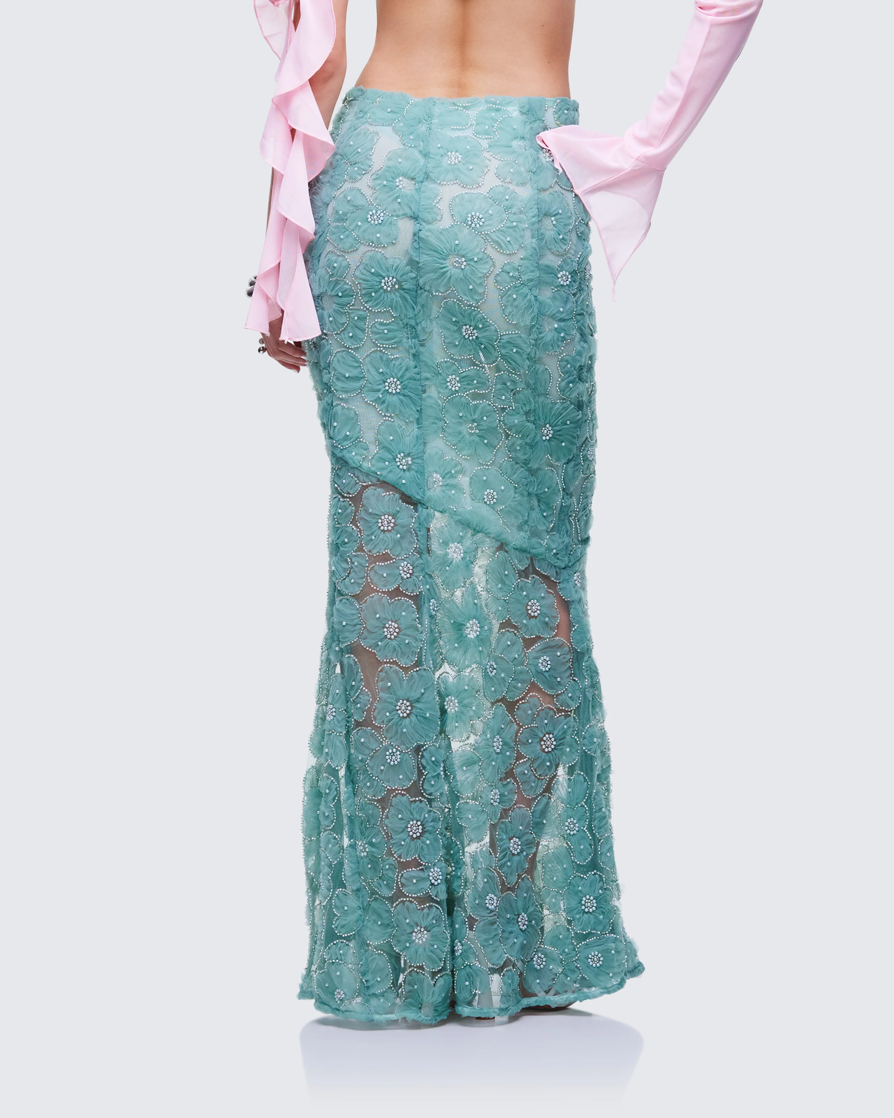 Delancy Green Embroidered Maxi Skirt - Image 4