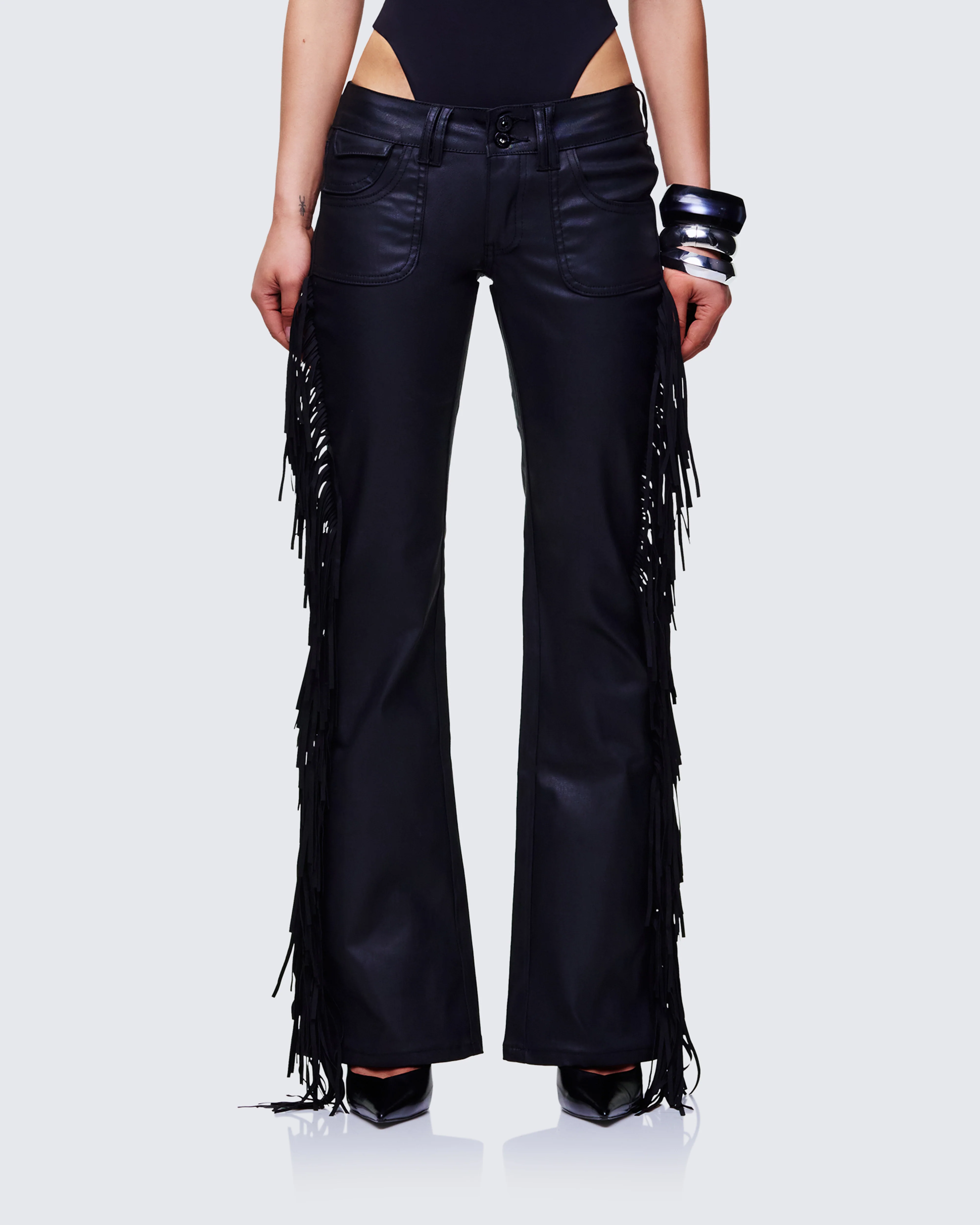 Delilah Black Denim Fringe Jeans - Image 2