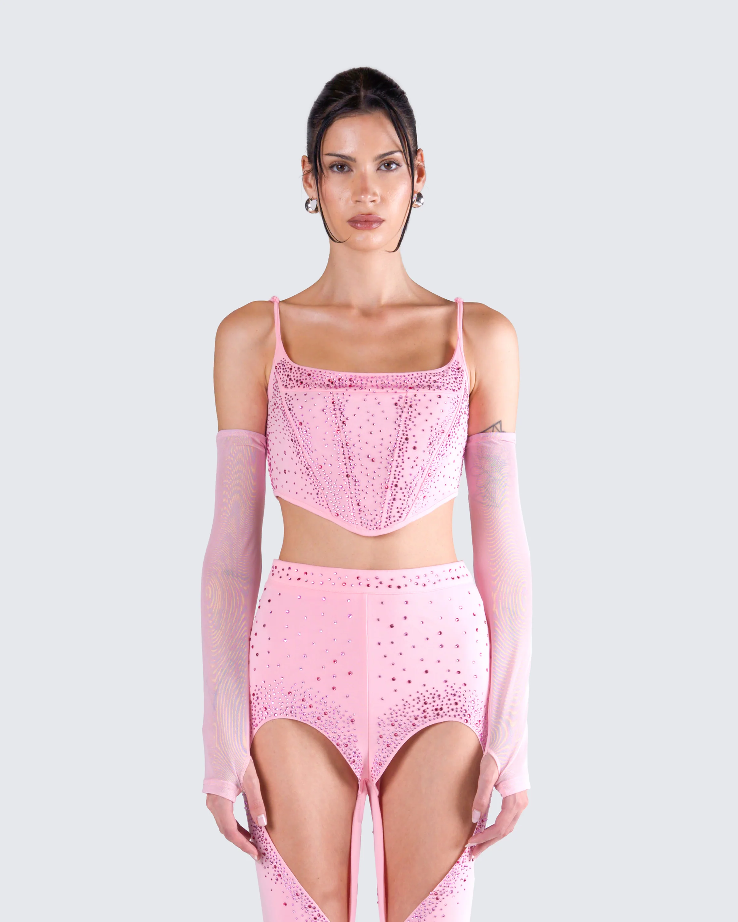 Delisa Pink Rhinestone Corset Top - Image 4