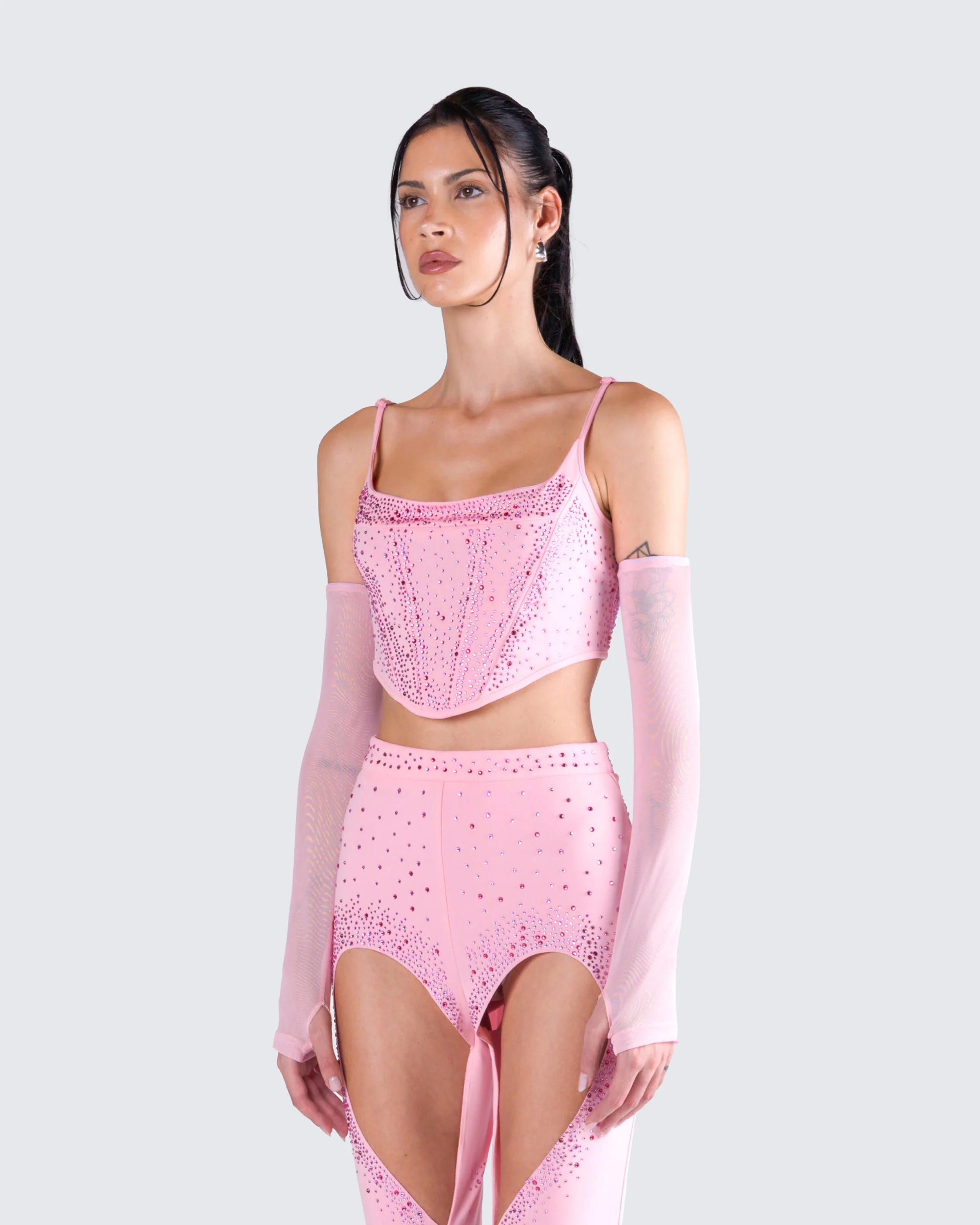 Delisa Pink Rhinestone Corset Top - Image 5