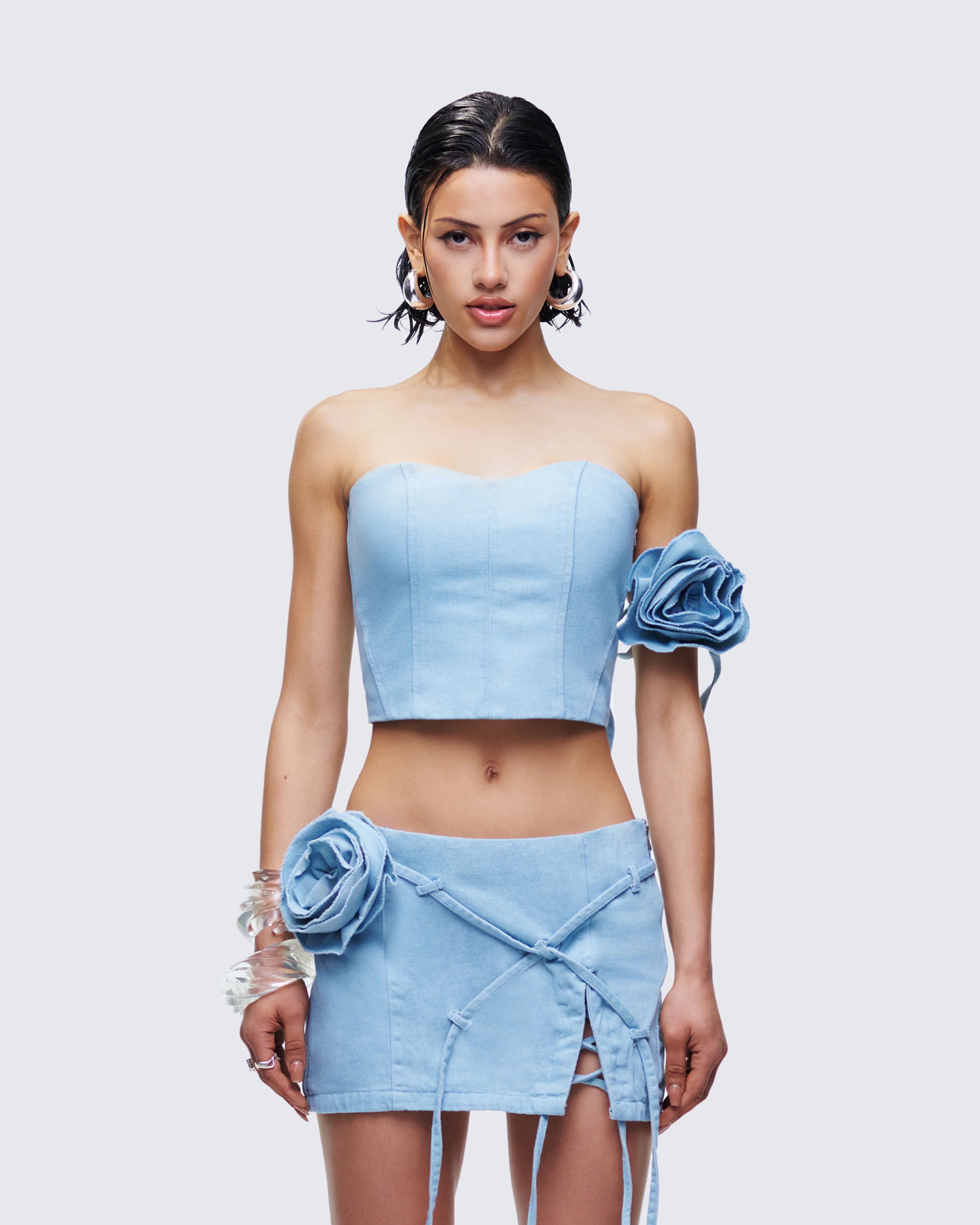 Delores Blue Denim Bustier Top - Image 2