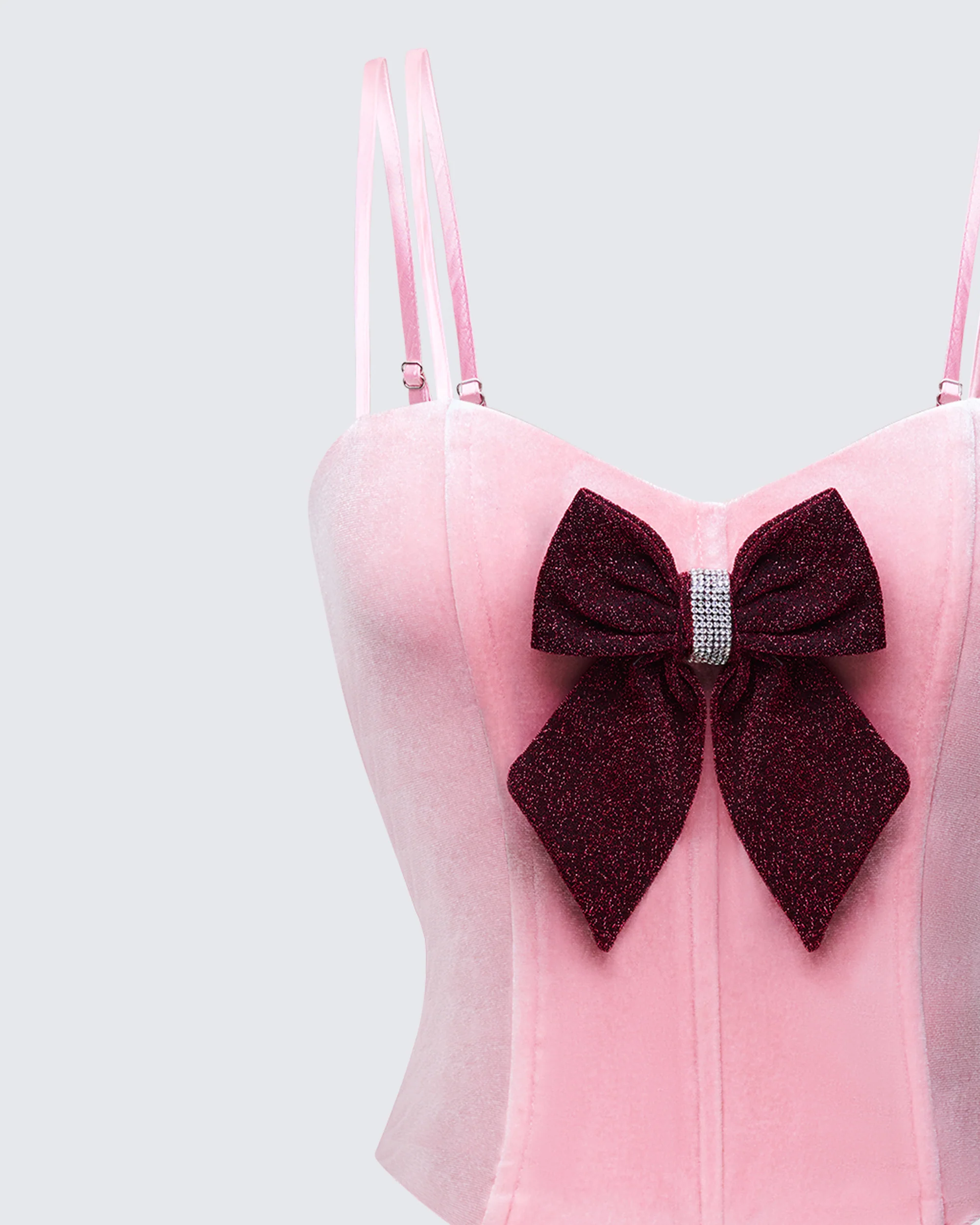 Demy Pink Velvet Bow Detail Corset Top - Image 6