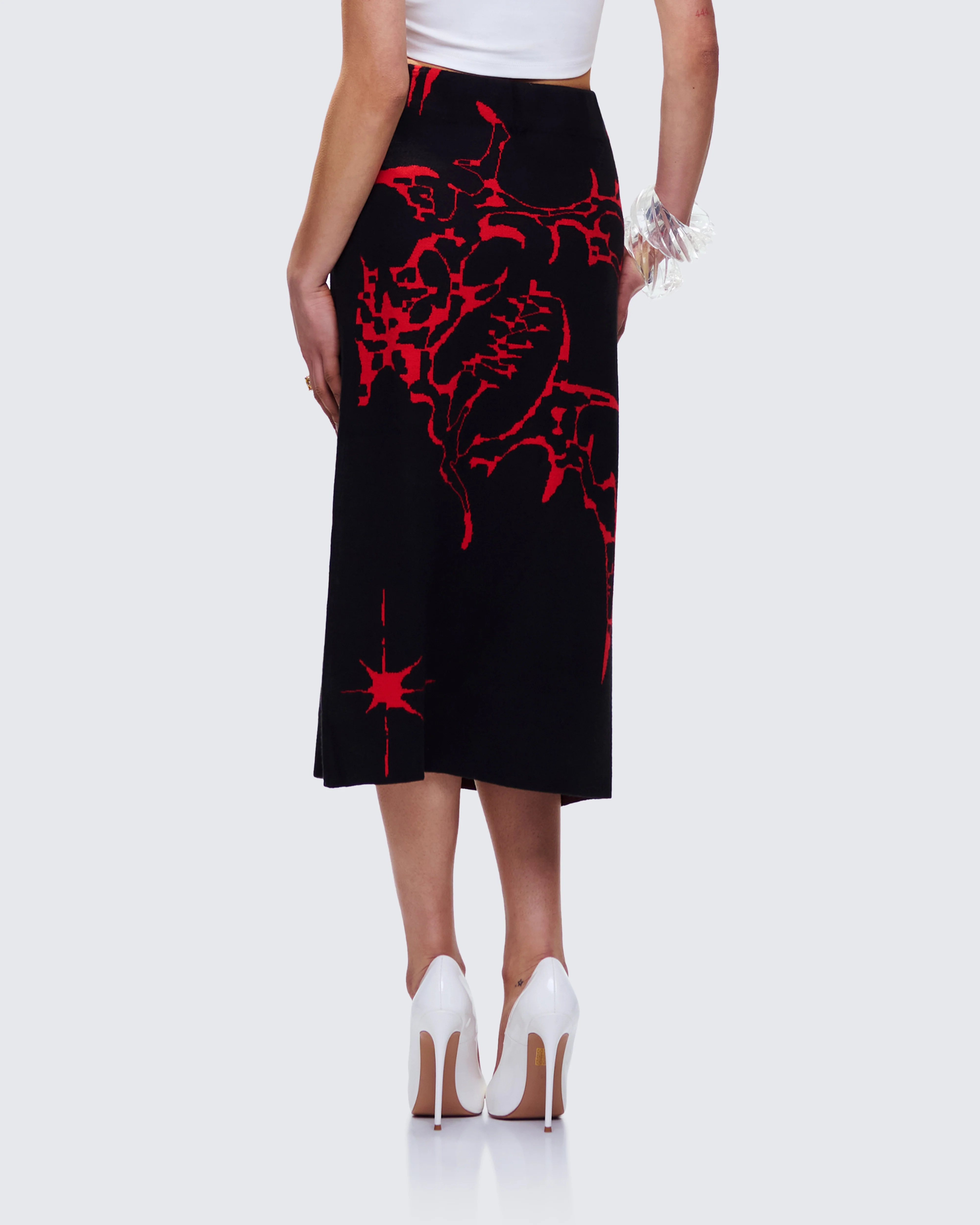 Dena Black Intarsia Knit Midi Skirt - Image 4
