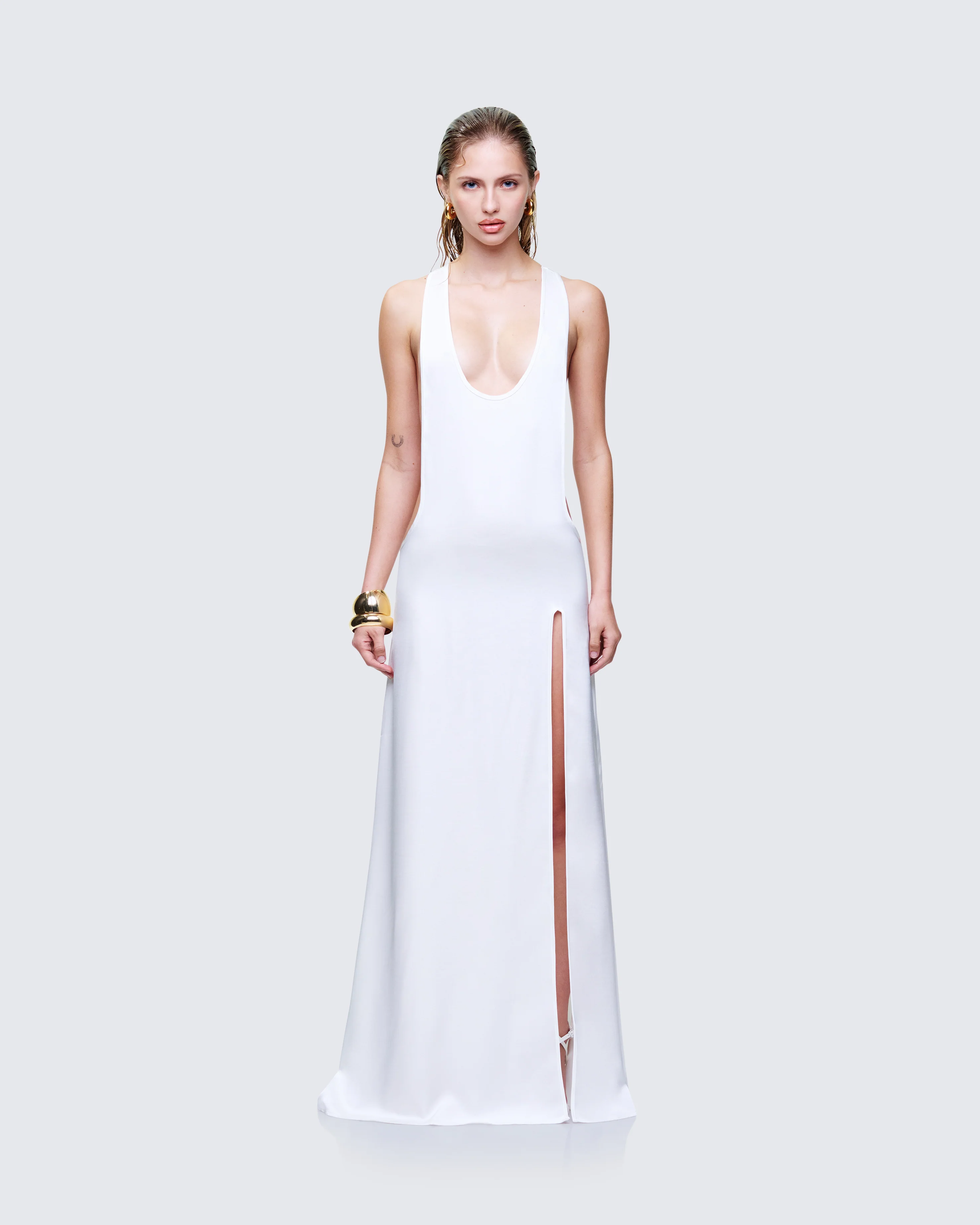 Dessa White Satin Racer Detail Maxi Dress - Image 2