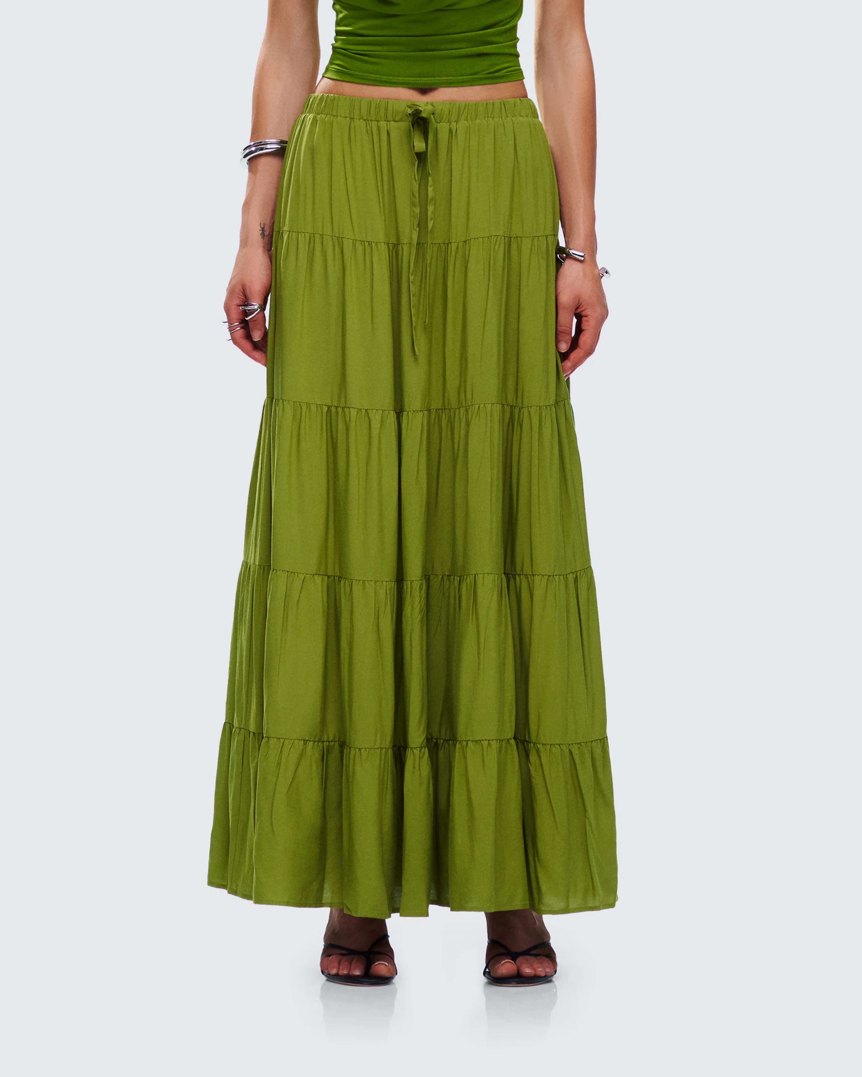 Didi Green Tiered Maxi Skirt - Image 4