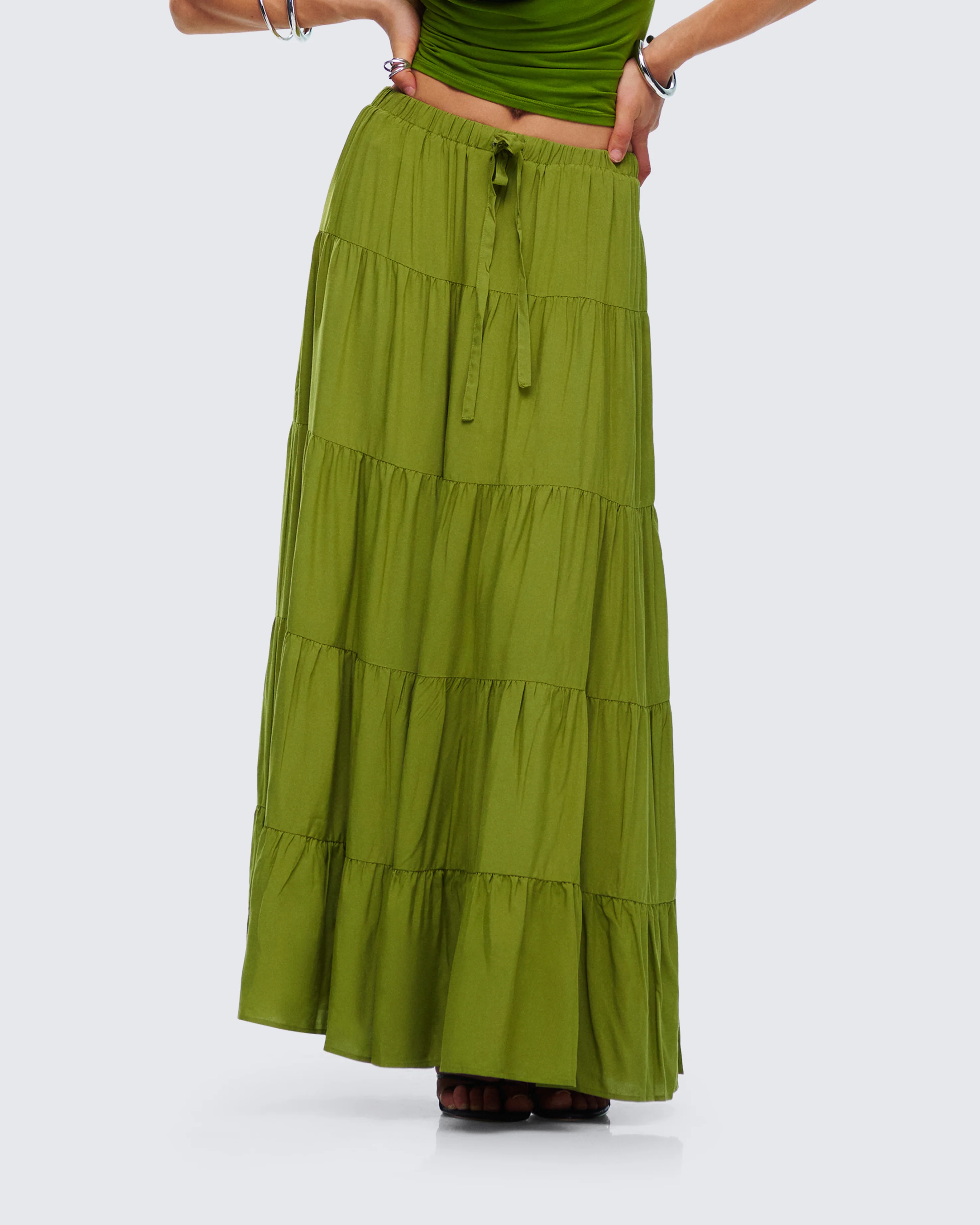Didi Green Tiered Maxi Skirt - Image 5