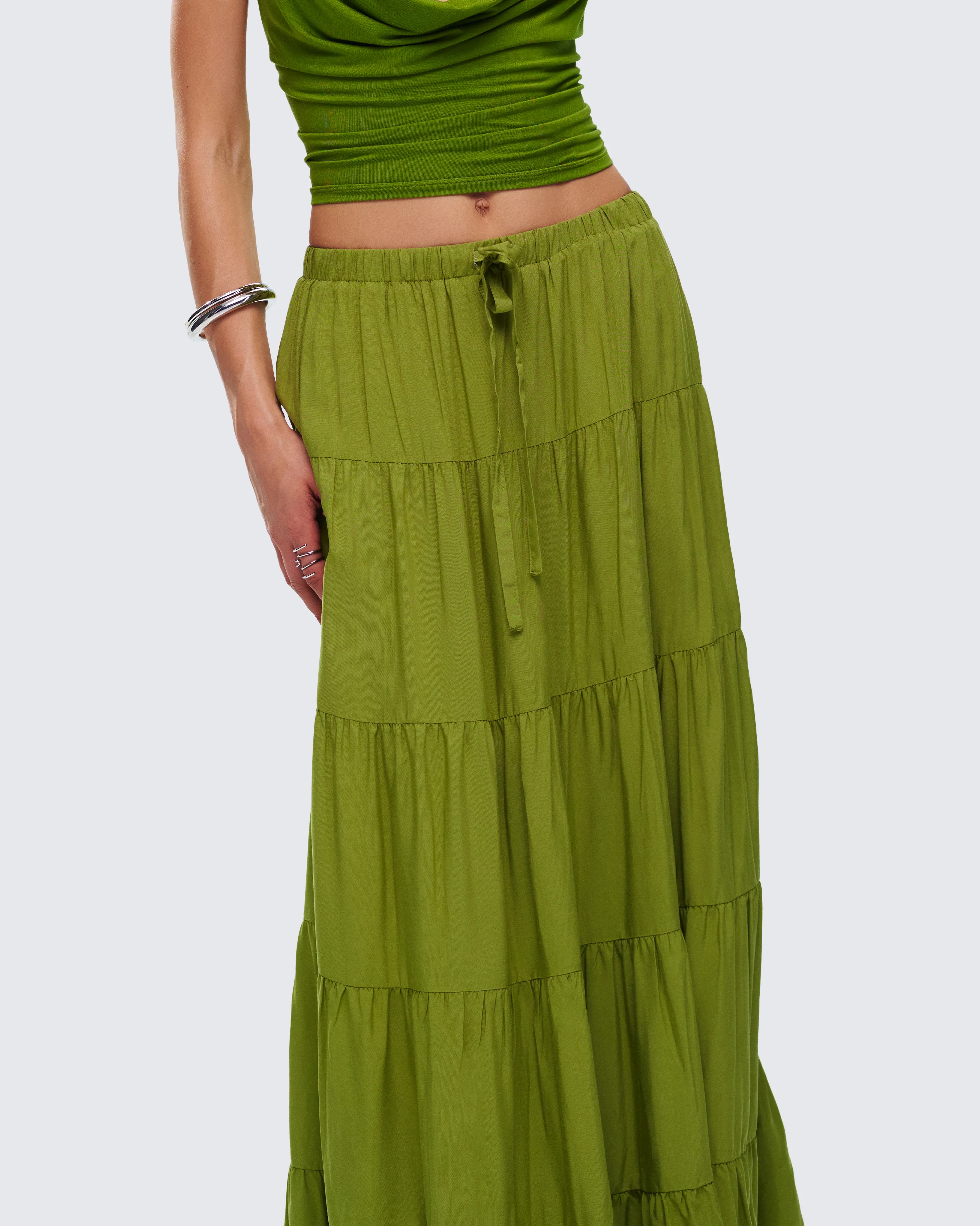 Didi Green Tiered Maxi Skirt - Image 7