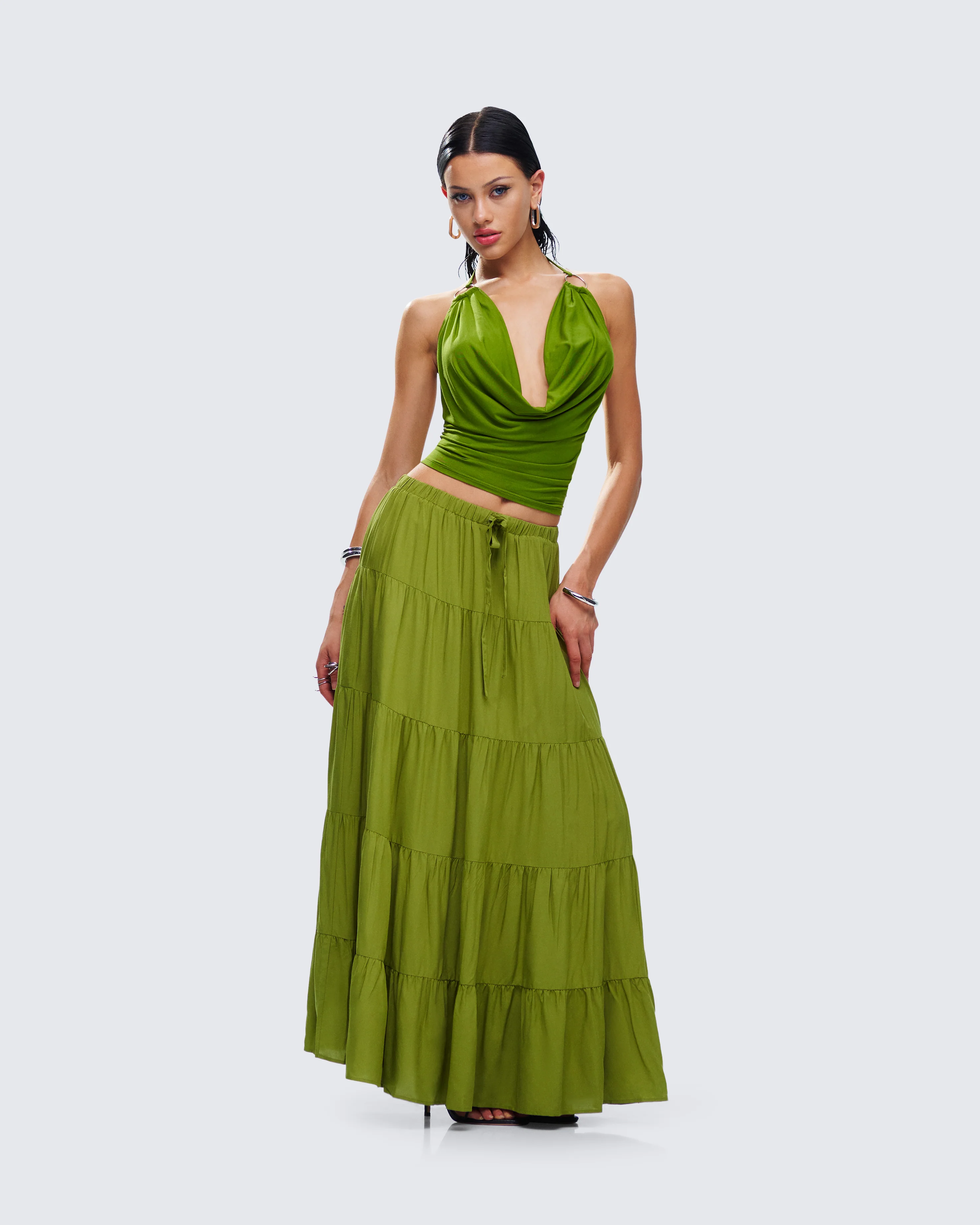 Didi Green Tiered Maxi Skirt - Image 8