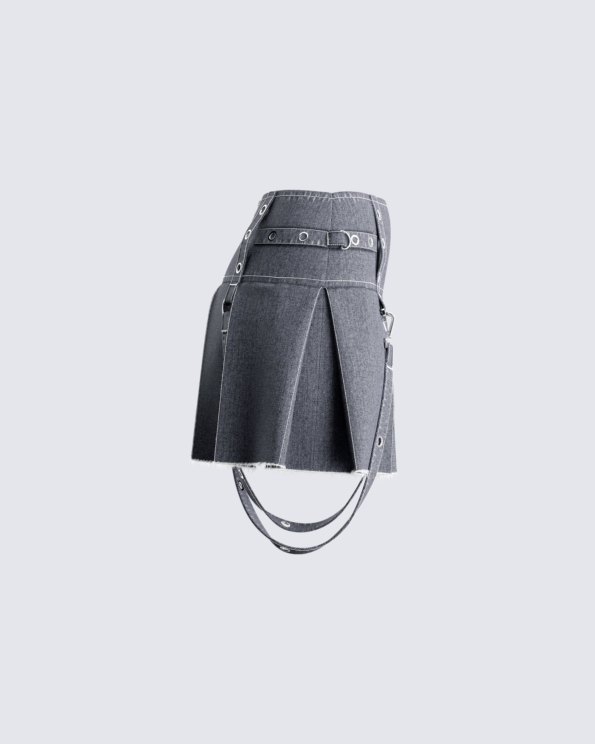 Dina Grey Denim Pleated Mini Skirt - Image 2