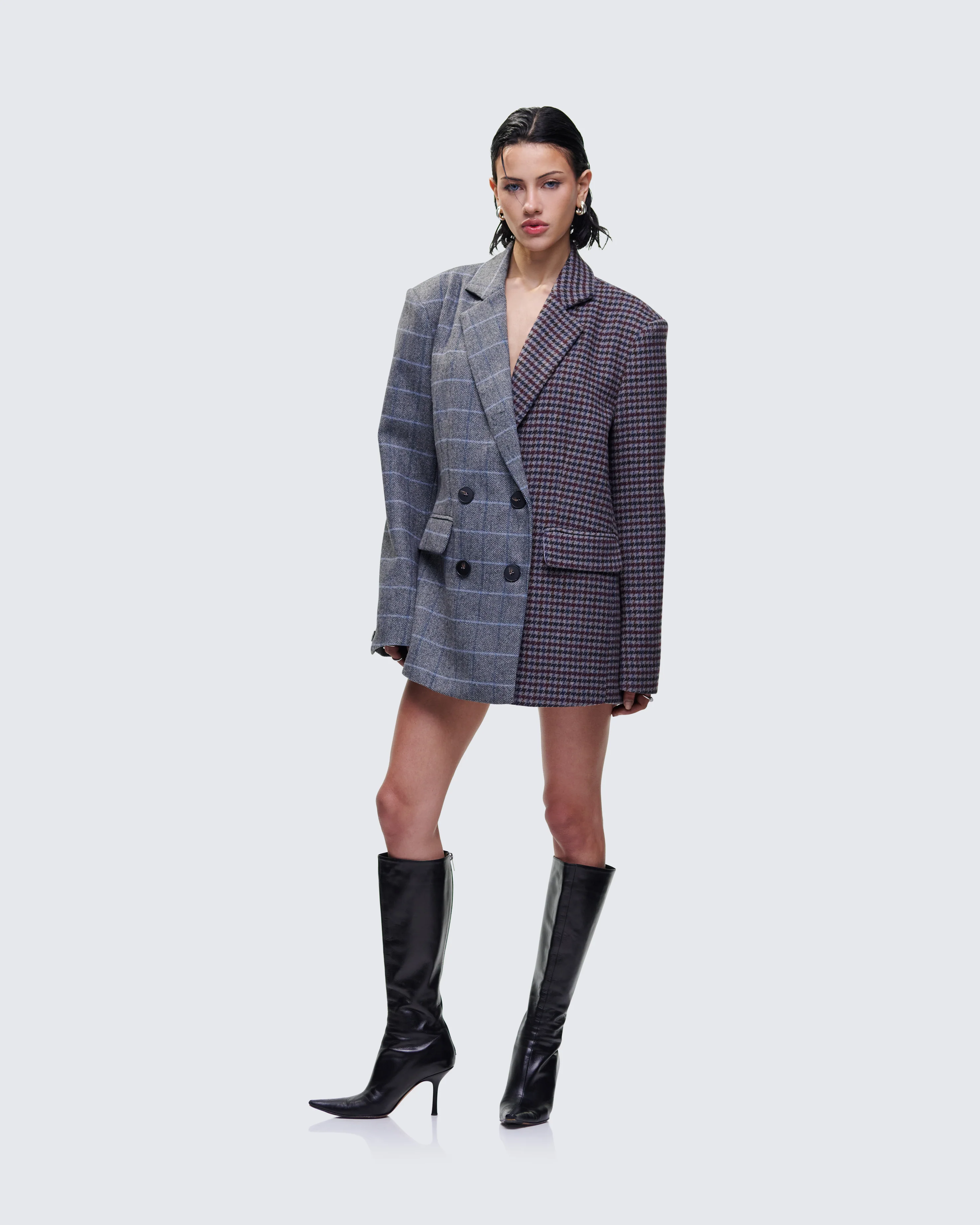 Dionne Grey Mixed Check Double Breasted Blazer - Image 3