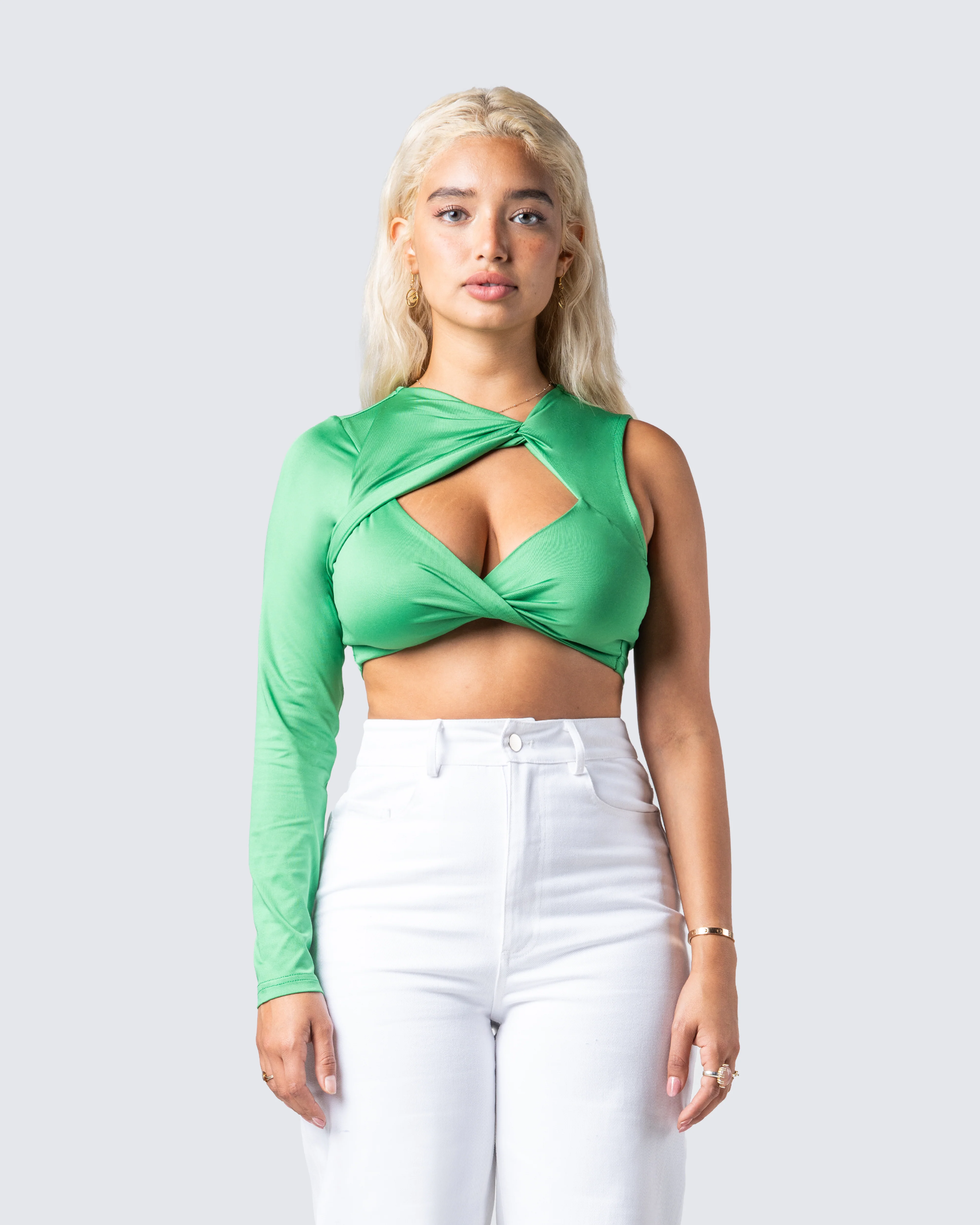 Domino Green Jersey Asymmetric Top - Image 4