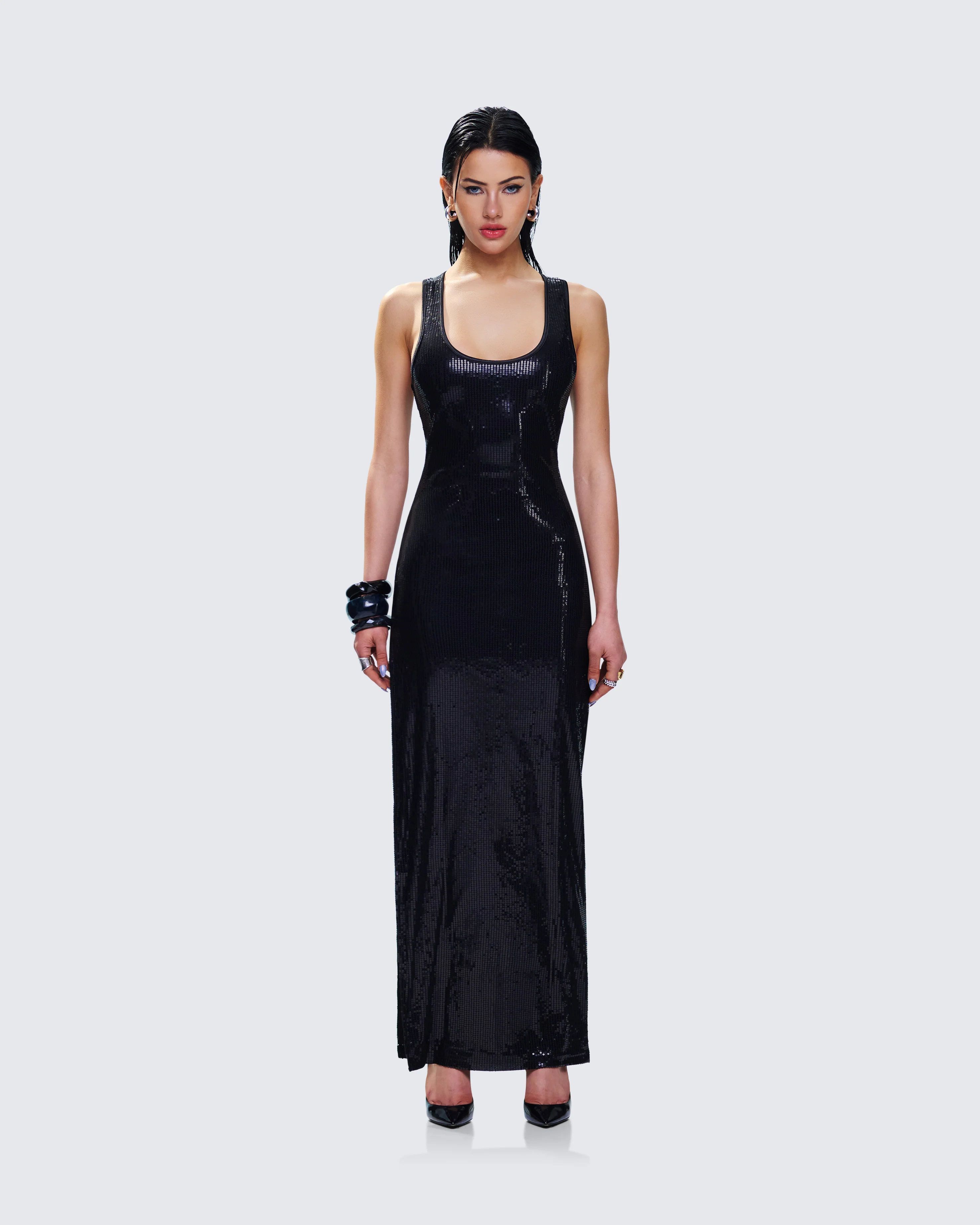Donatella Black Sequin Maxi Dress - Image 4