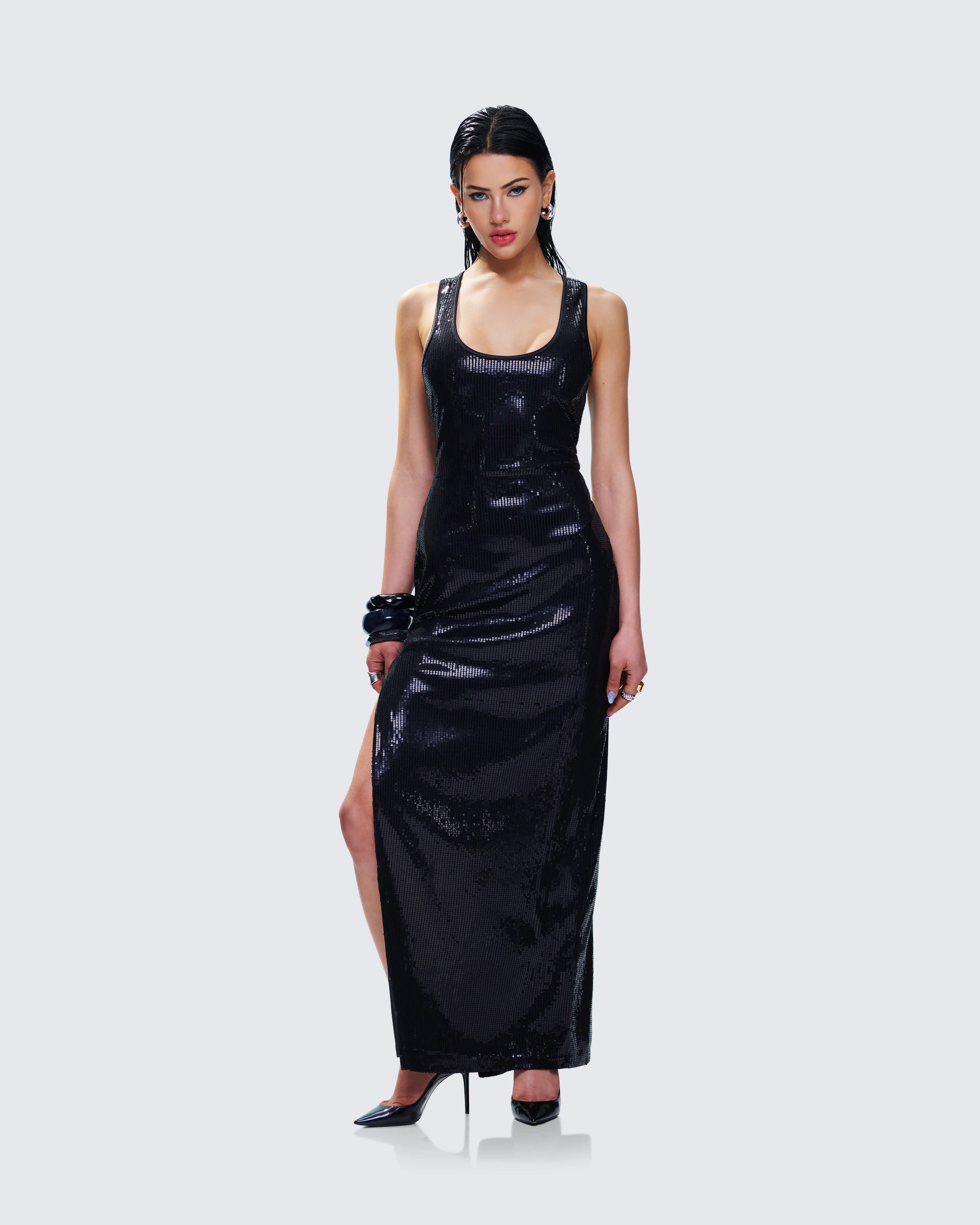 Donatella Black Sequin Maxi Dress - Image 5