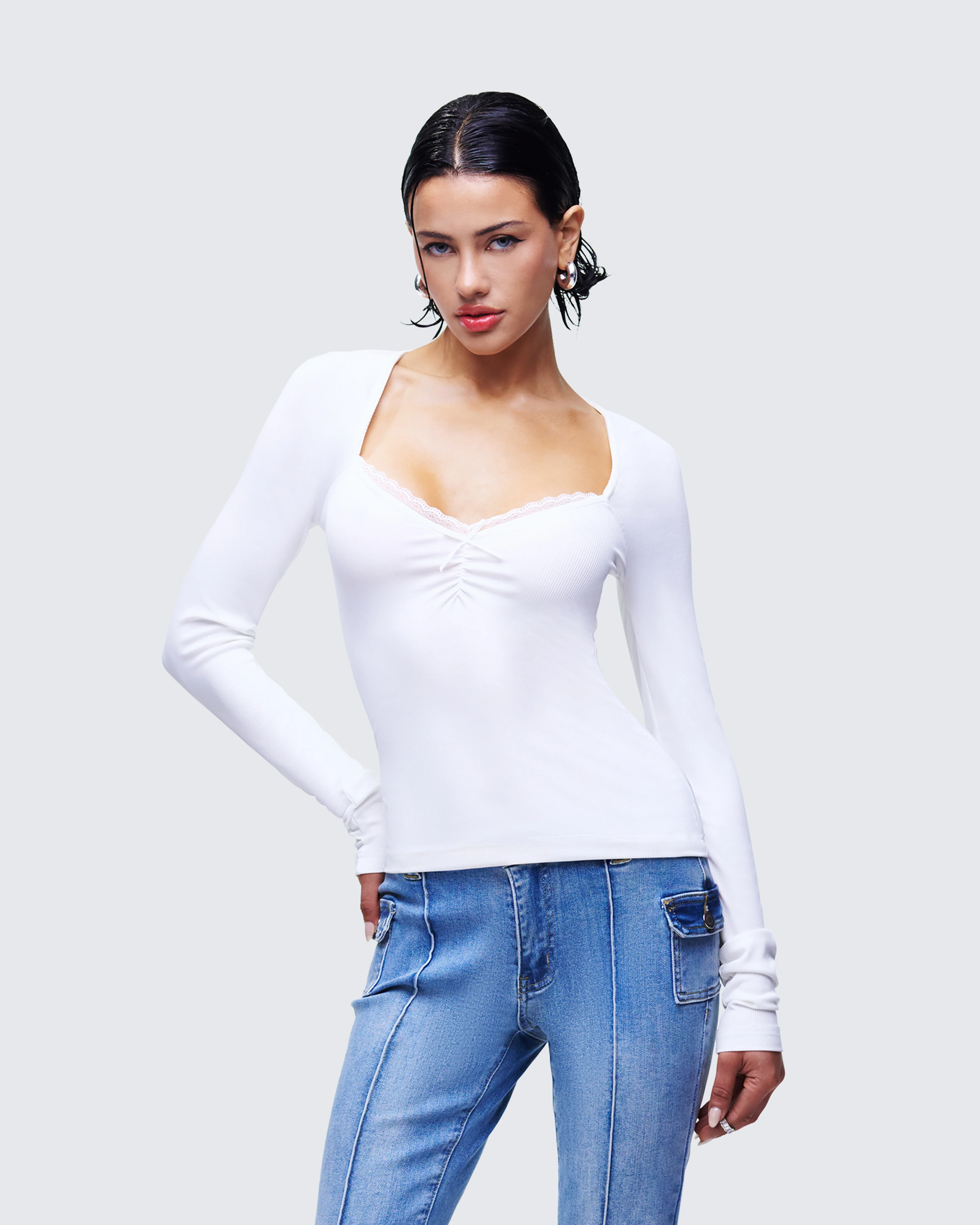 Draya White Rib Lace Top - Image 3
