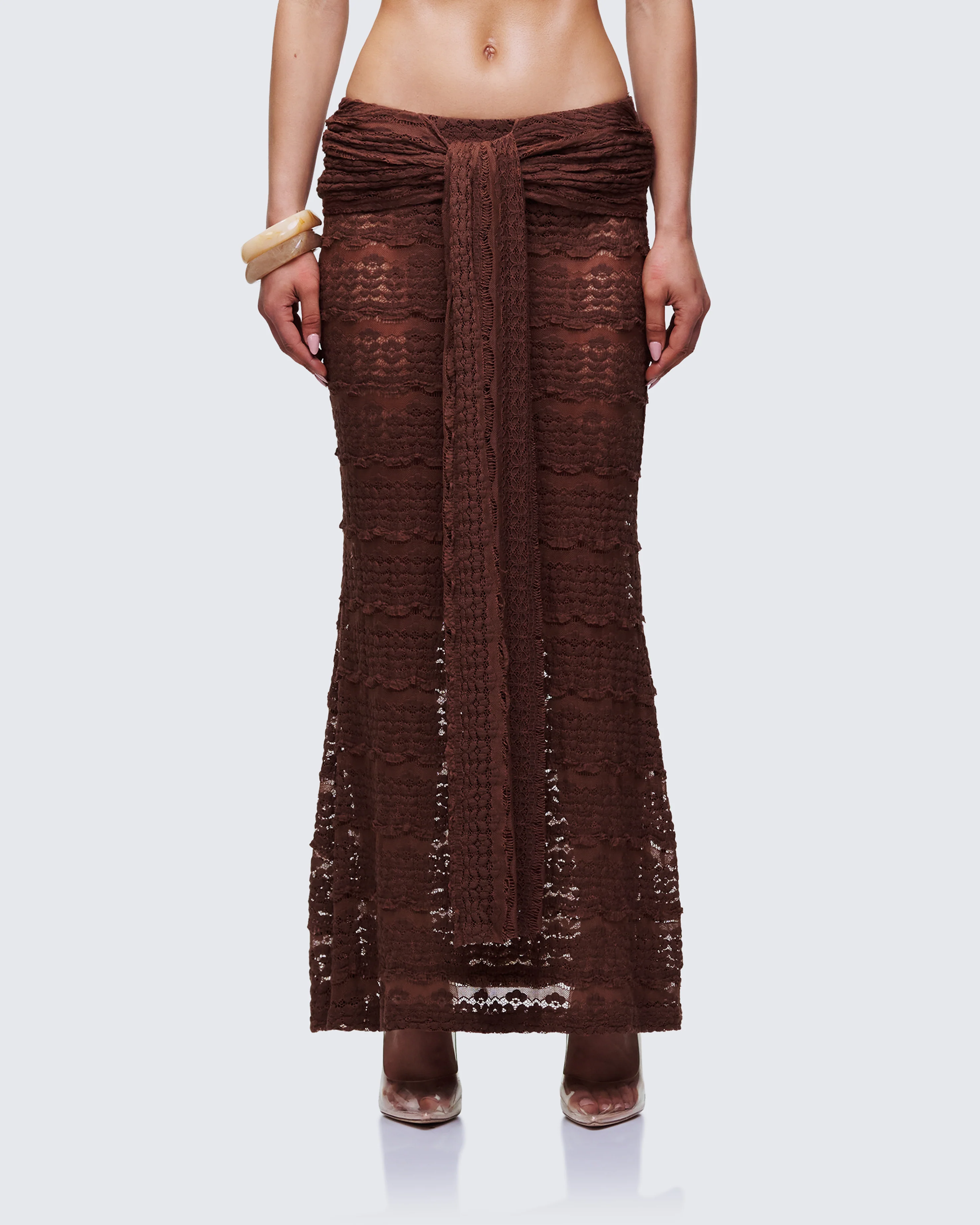 Dreya Brown Textured Maxi Skirt - Image 2