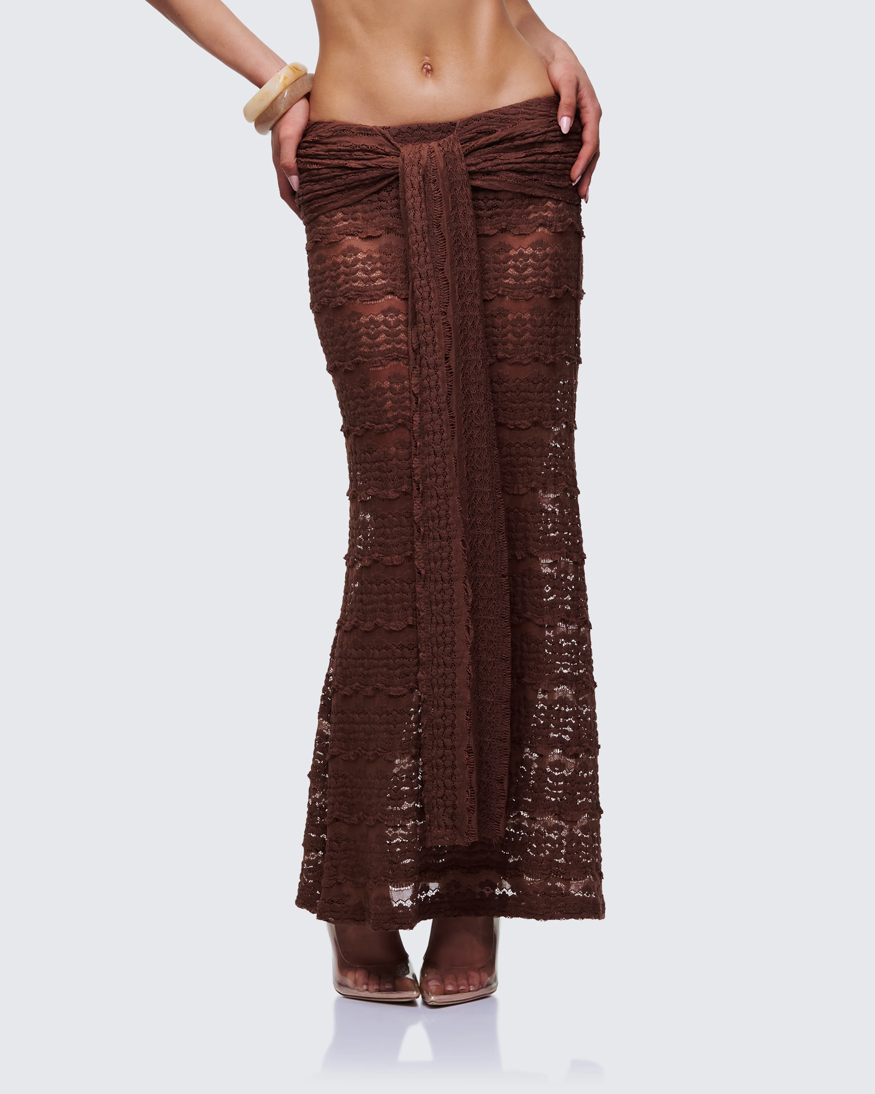 Dreya Brown Textured Maxi Skirt - Image 3