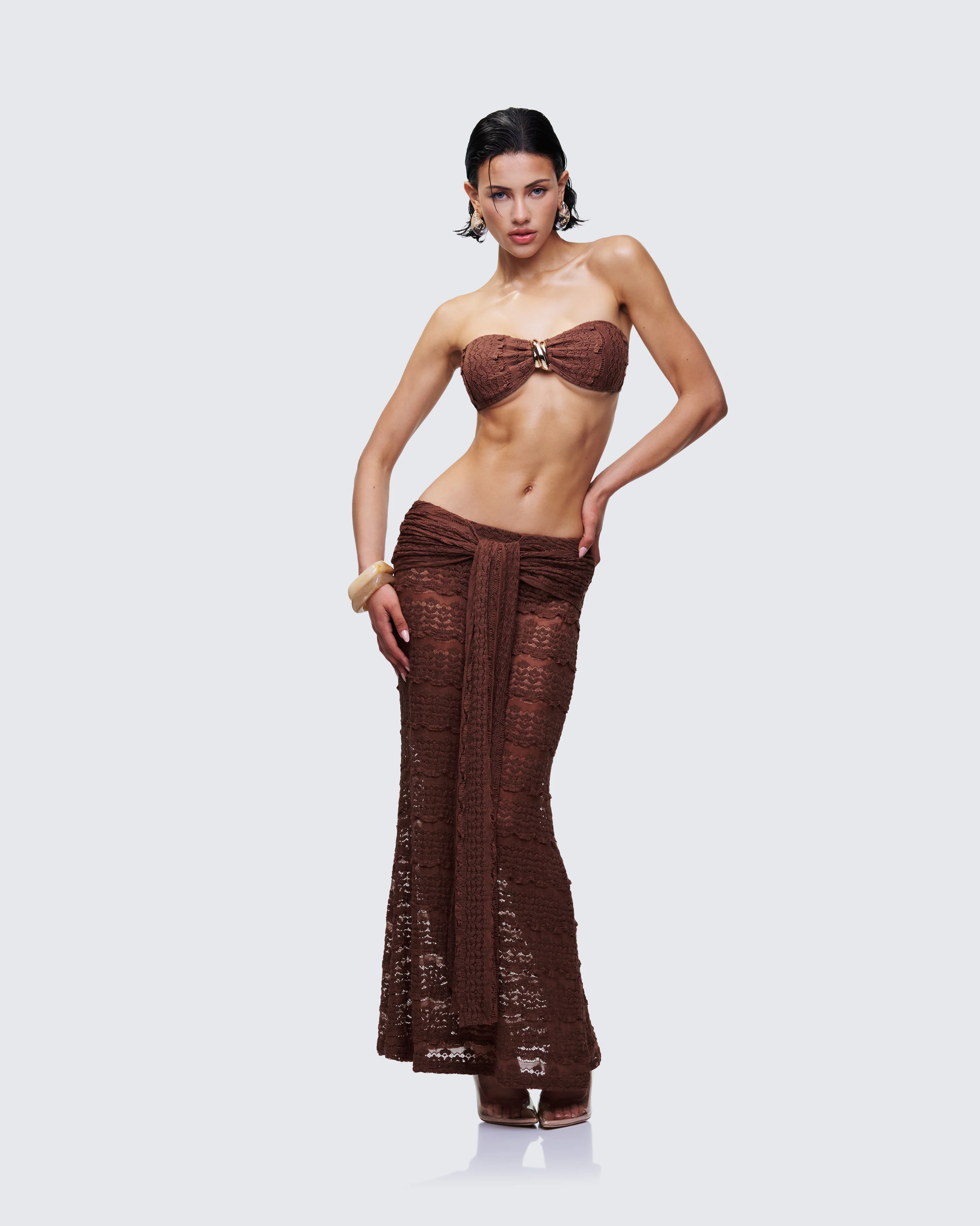 Dreya Brown Textured Maxi Skirt - Image 5