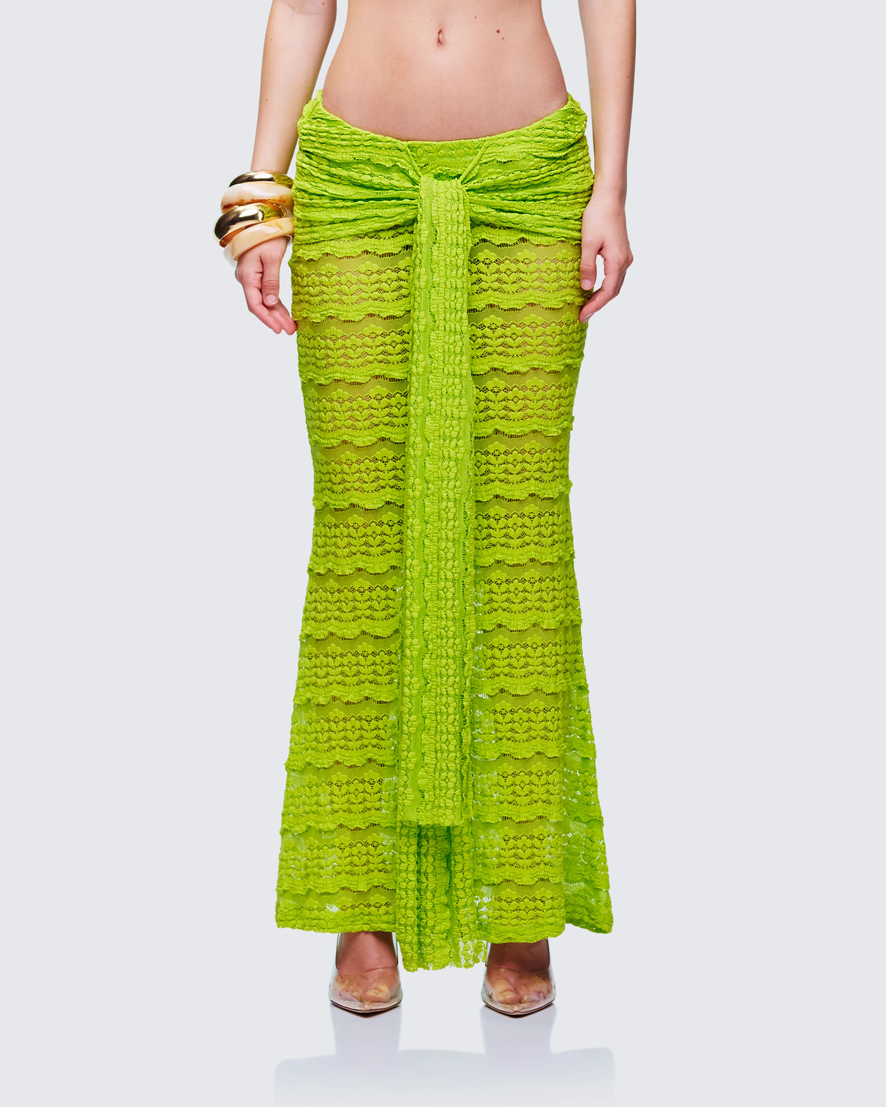 Dreya Green Textured Maxi Skirt - Image 2