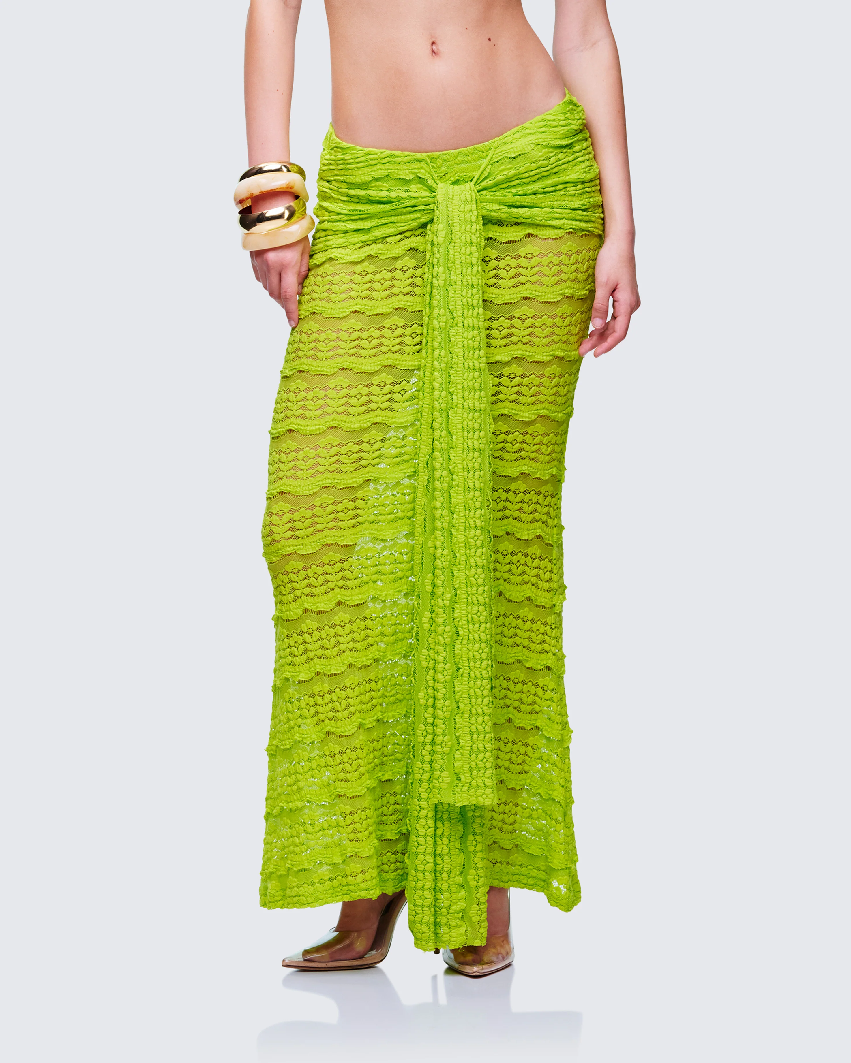 Dreya Green Textured Maxi Skirt - Image 3