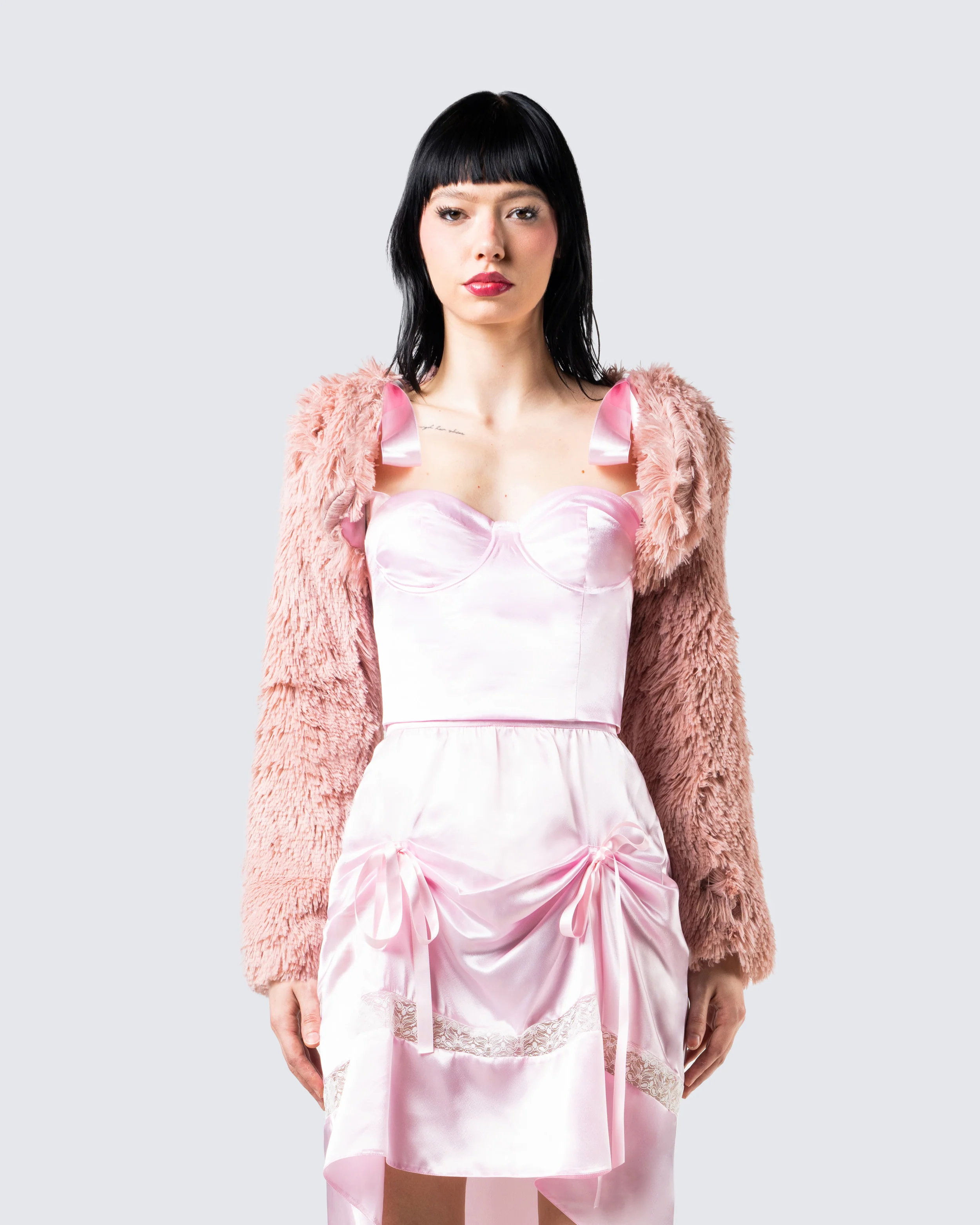 Edith Pink Vegan Fur Shrug Jacket - Image 4